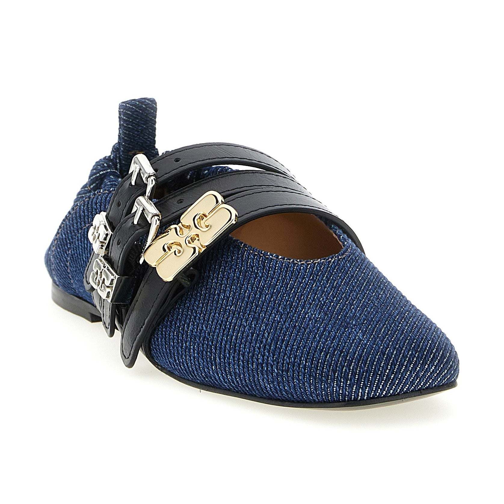 Ganni Blue Organic Cotton Ballet Flats