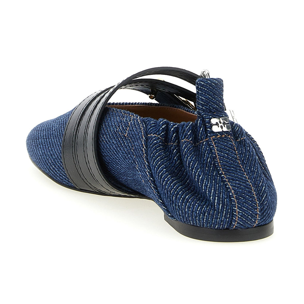 Ganni Blue Organic Cotton Ballet Flats