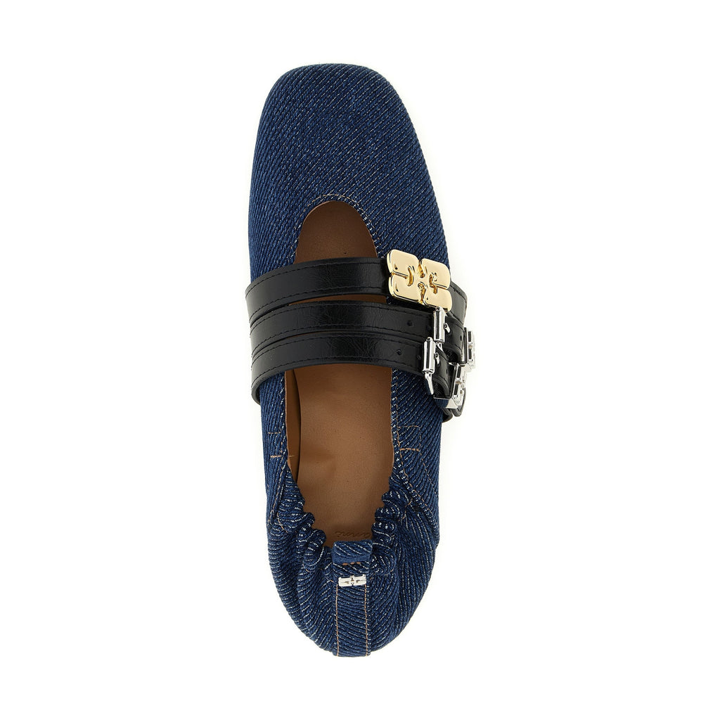 Ganni Blue Organic Cotton Ballet Flats