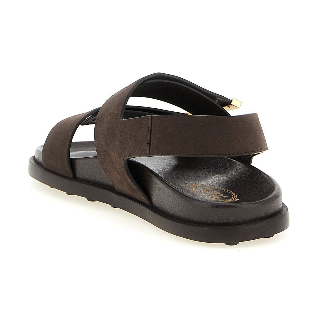 Tod's Brown Calfskin Flat Sandals