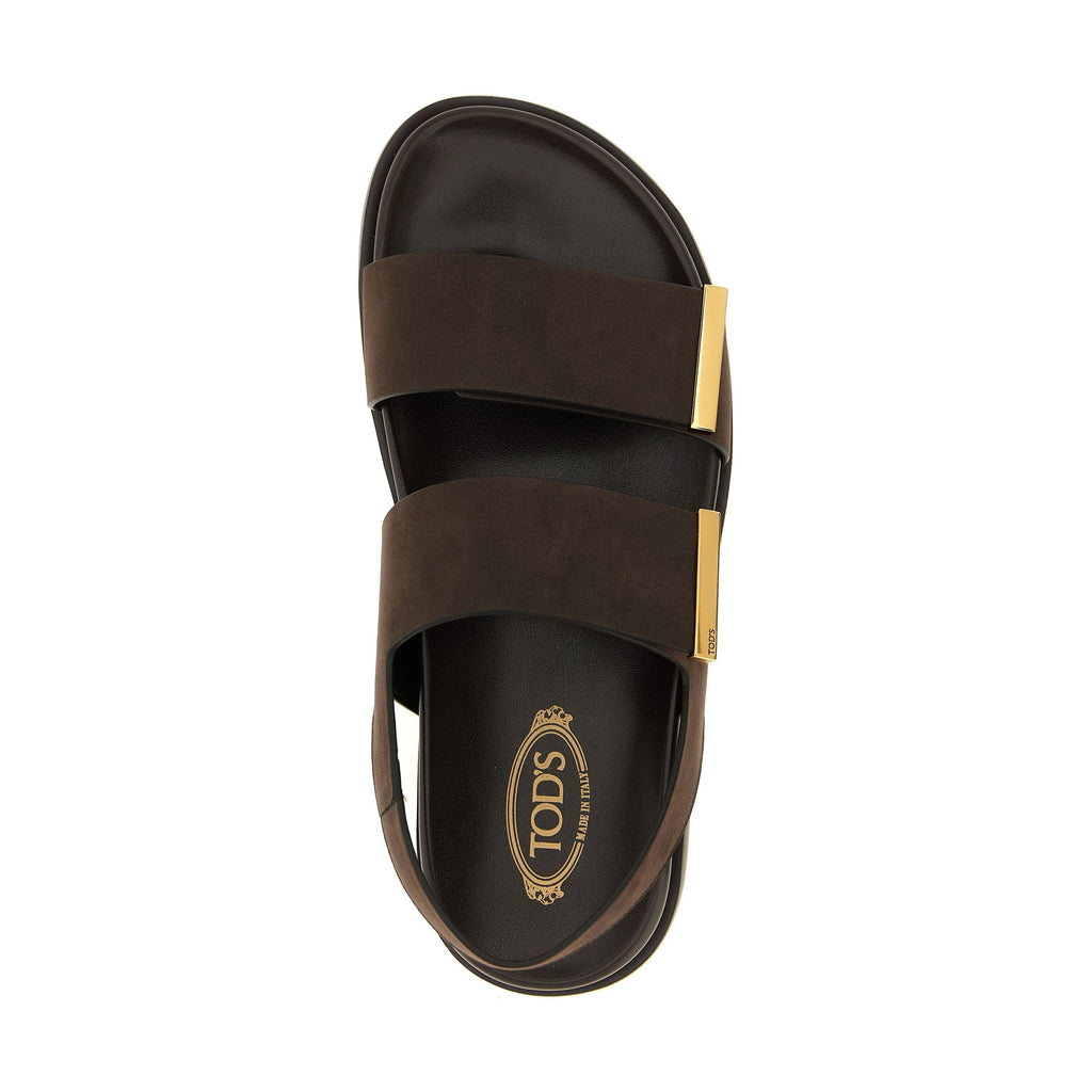 Tod's Brown Calfskin Flat Sandals