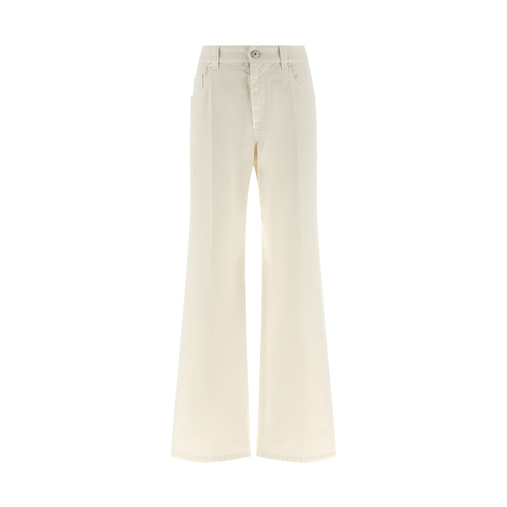 Brunello Cucinelli White Cotton Relaxed Fit Jeans