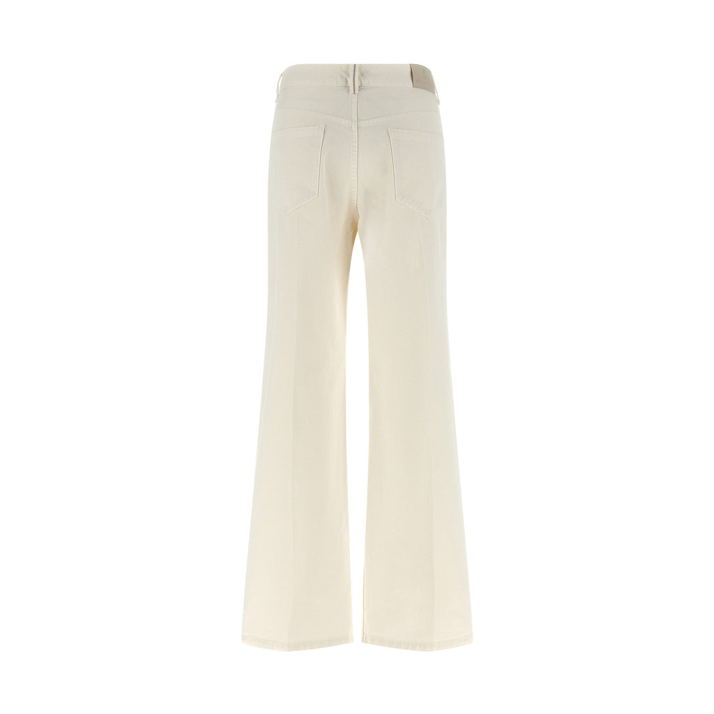 Brunello Cucinelli White Cotton Relaxed Fit Jeans