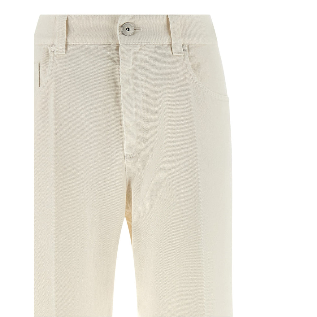 Brunello Cucinelli White Cotton Relaxed Fit Jeans