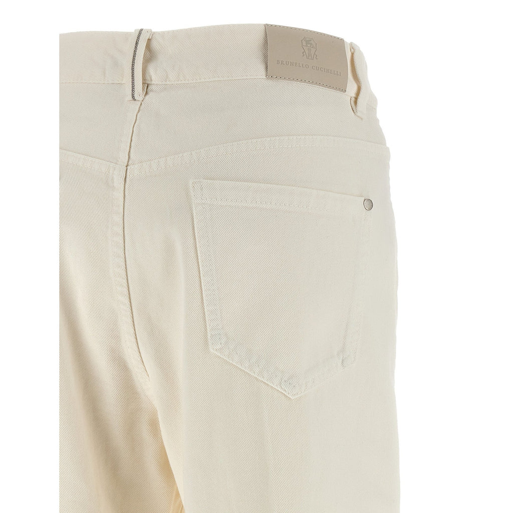 Brunello Cucinelli White Cotton Relaxed Fit Jeans