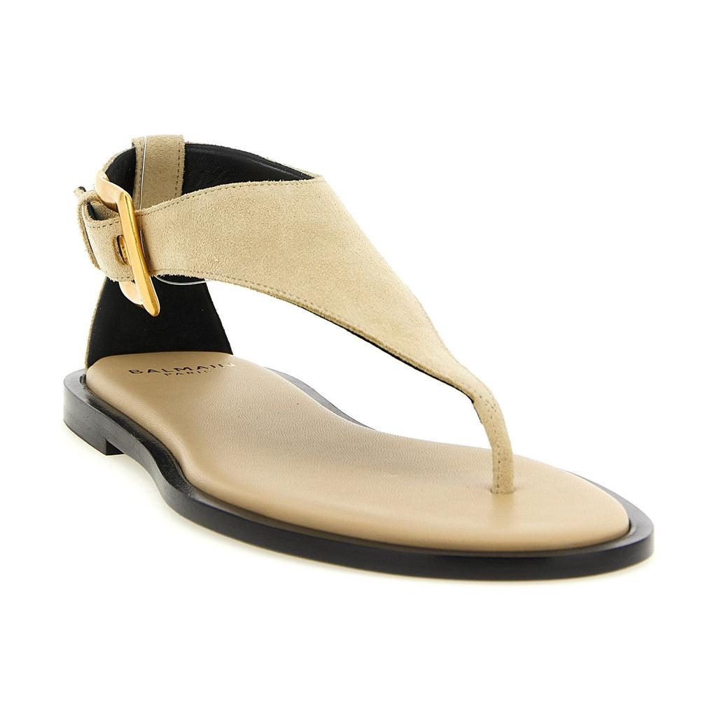 Balmain Beige Calfskin Flat Sandals
