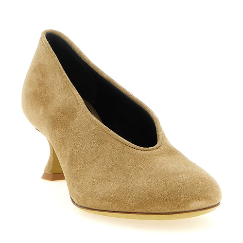 Beige Calfskin Mid Heel Pumps