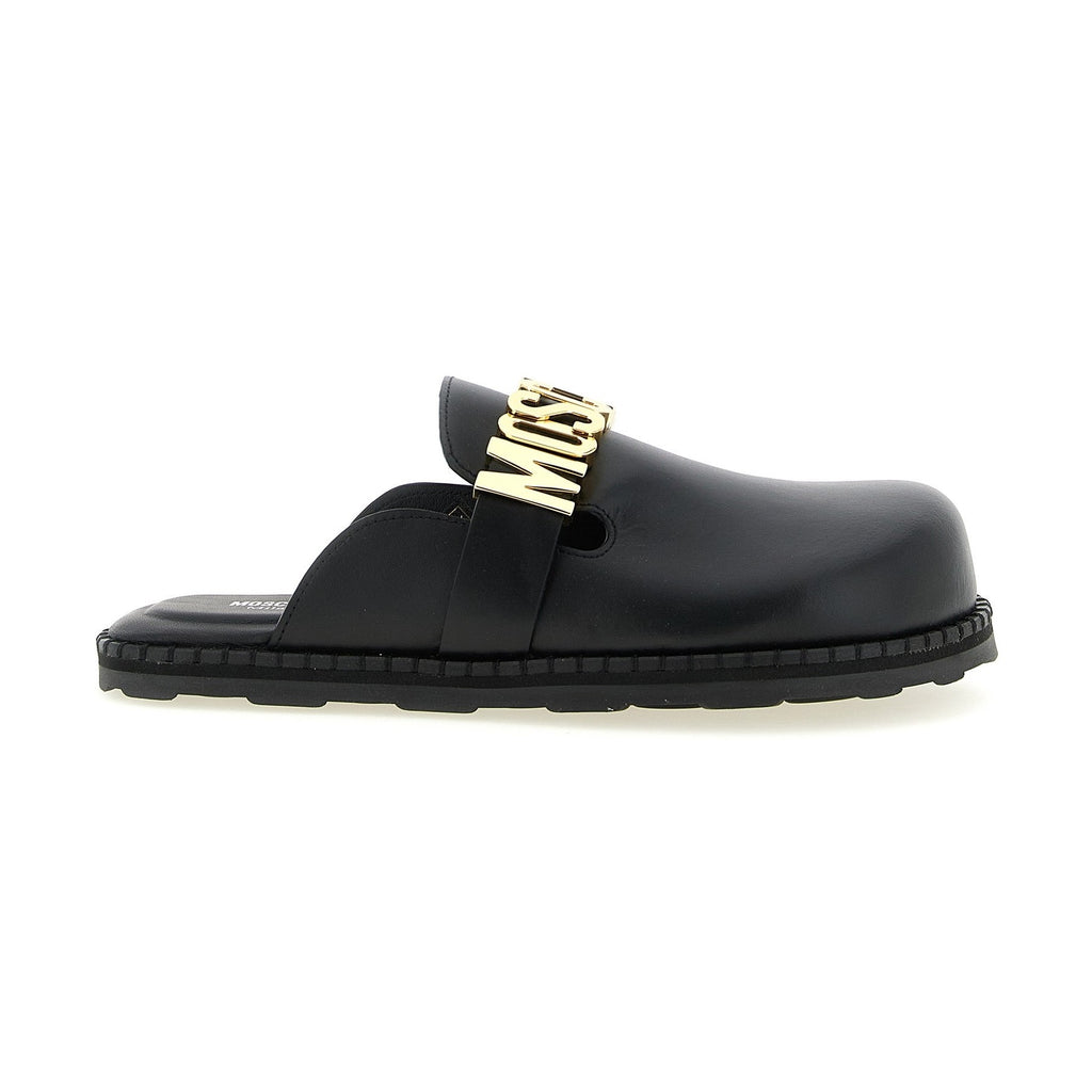 Moschino Black Calfskin Clogs