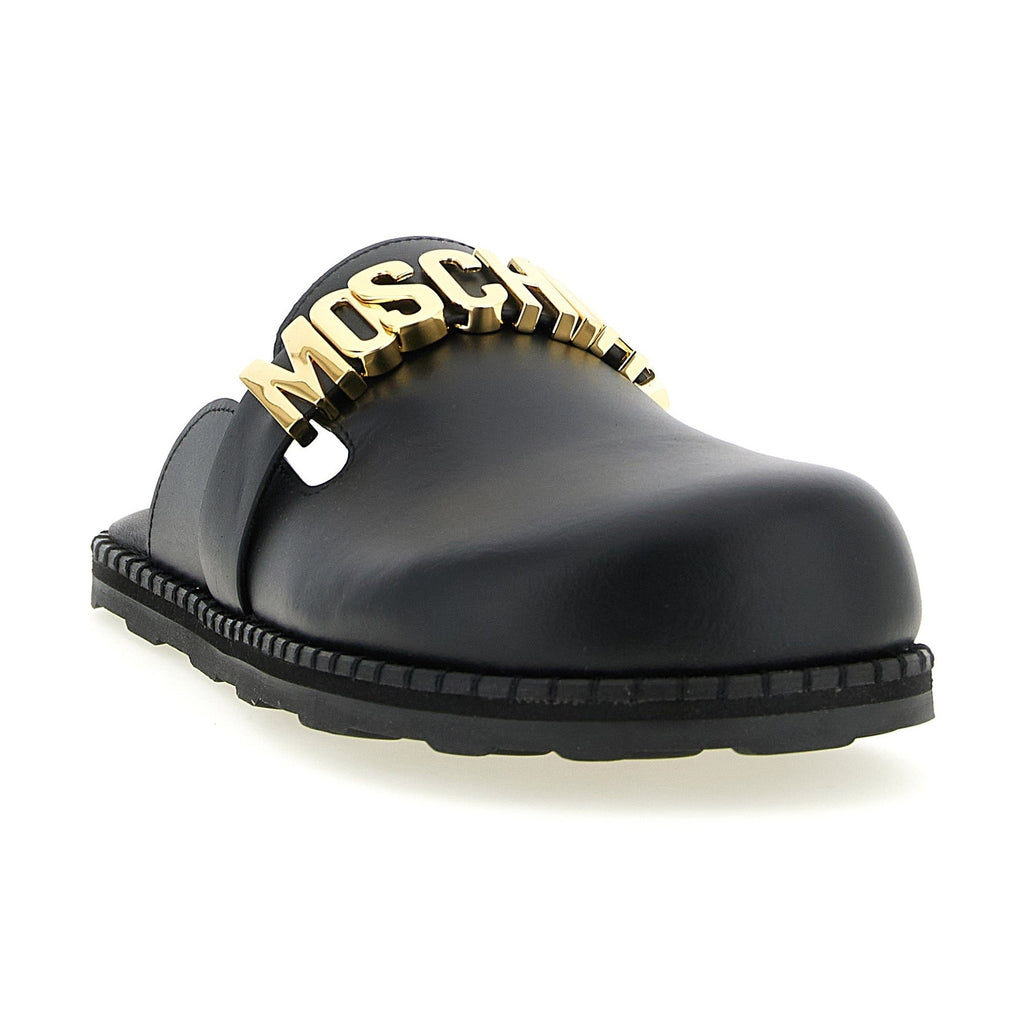 Moschino Black Calfskin Clogs