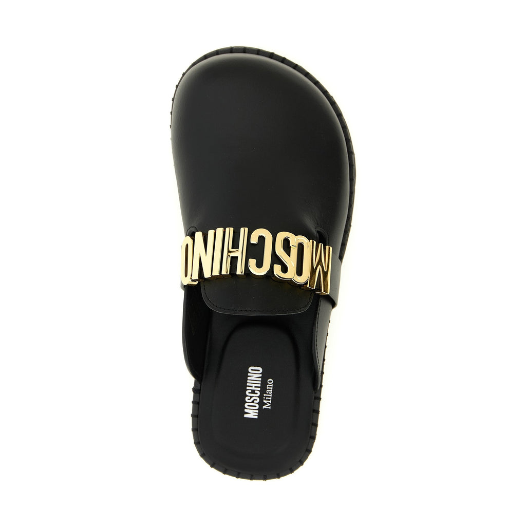 Moschino Black Calfskin Clogs