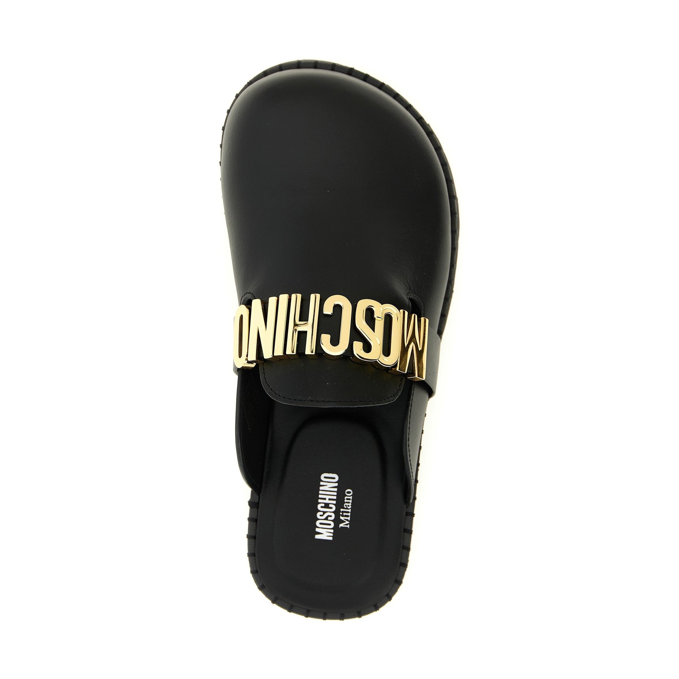 Moschino Black Calfskin Clogs