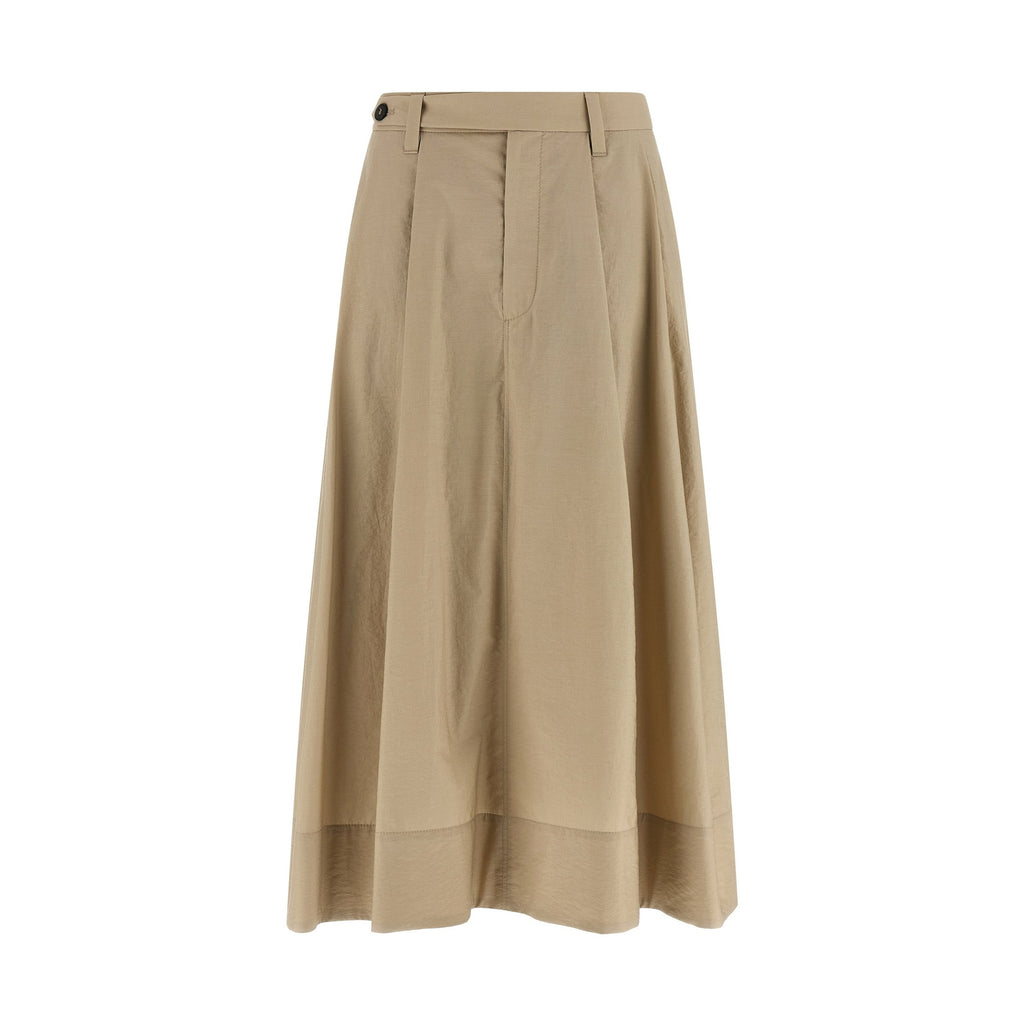 Brunello Cucinelli Beige Cotton Midi Skirt
