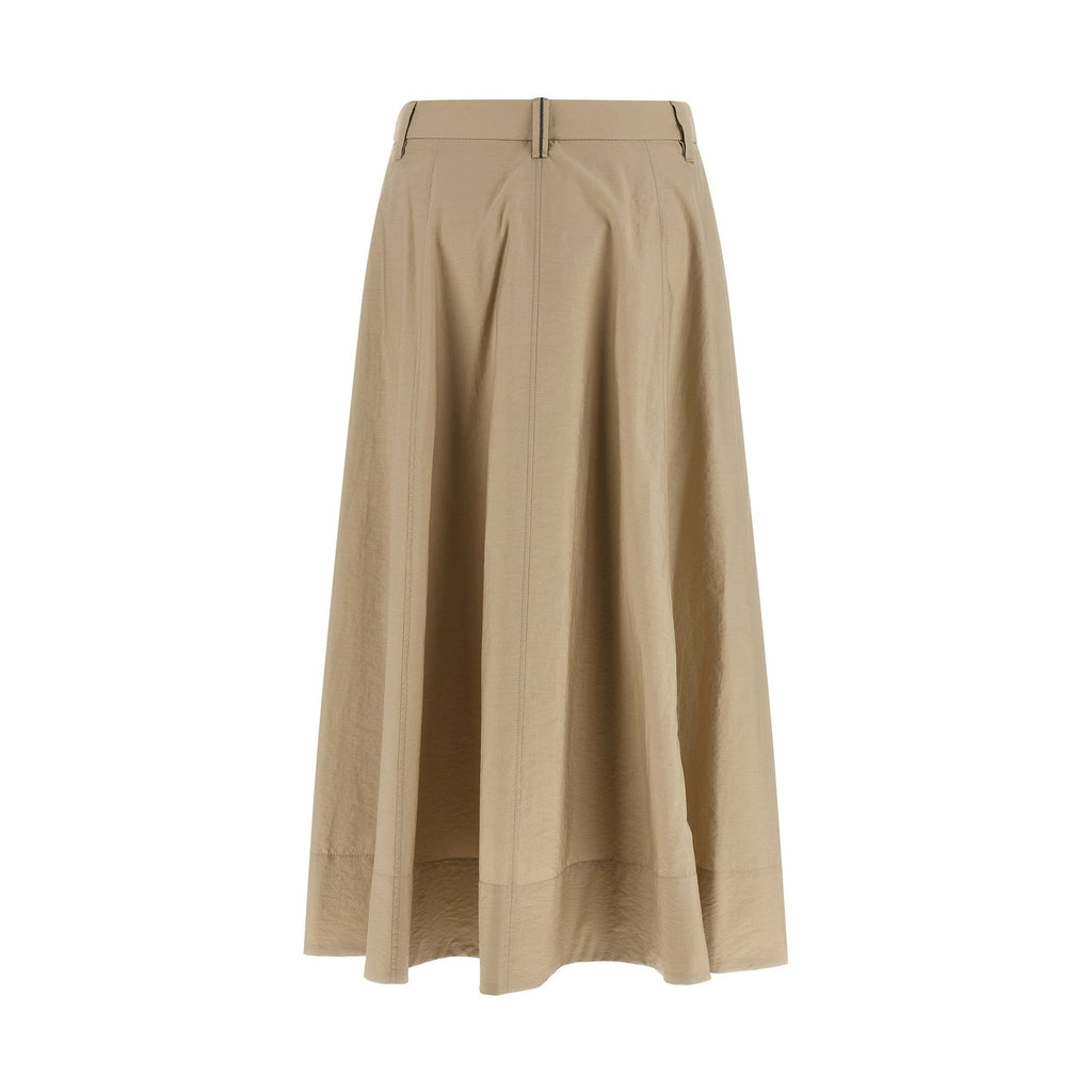 Brunello Cucinelli Beige Cotton Midi Skirt