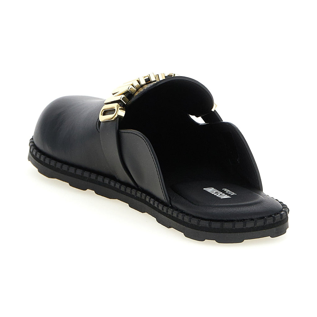 Moschino Black Calfskin Clogs