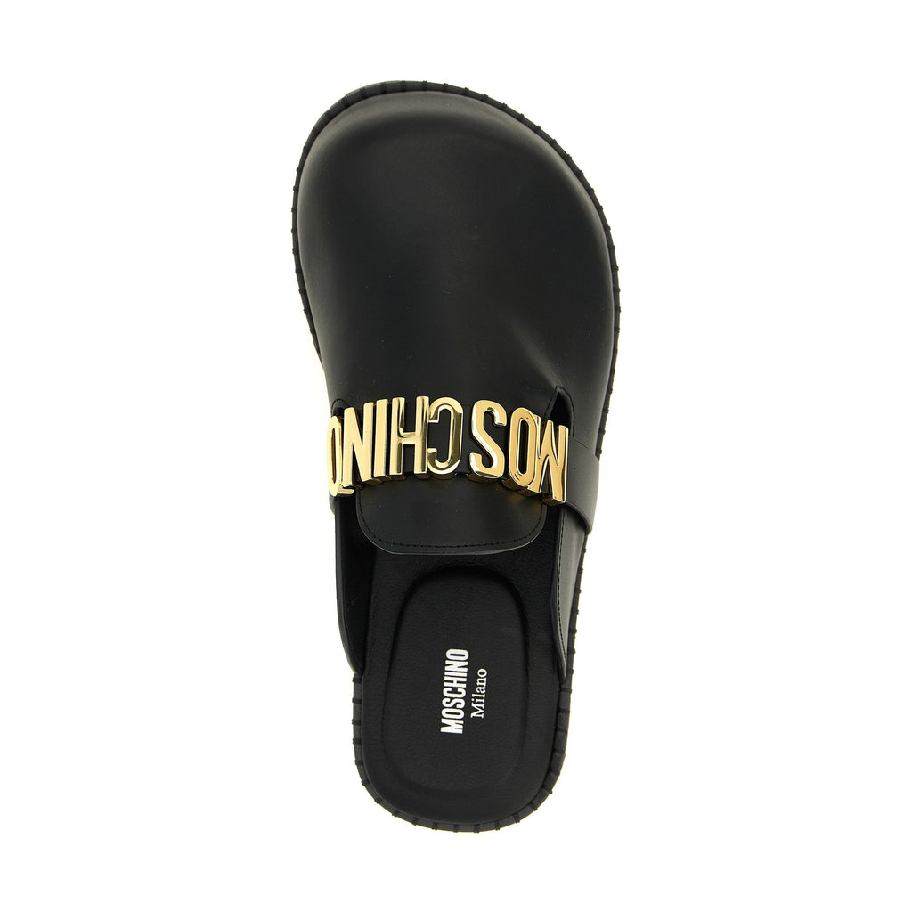 Moschino Black Calfskin Clogs