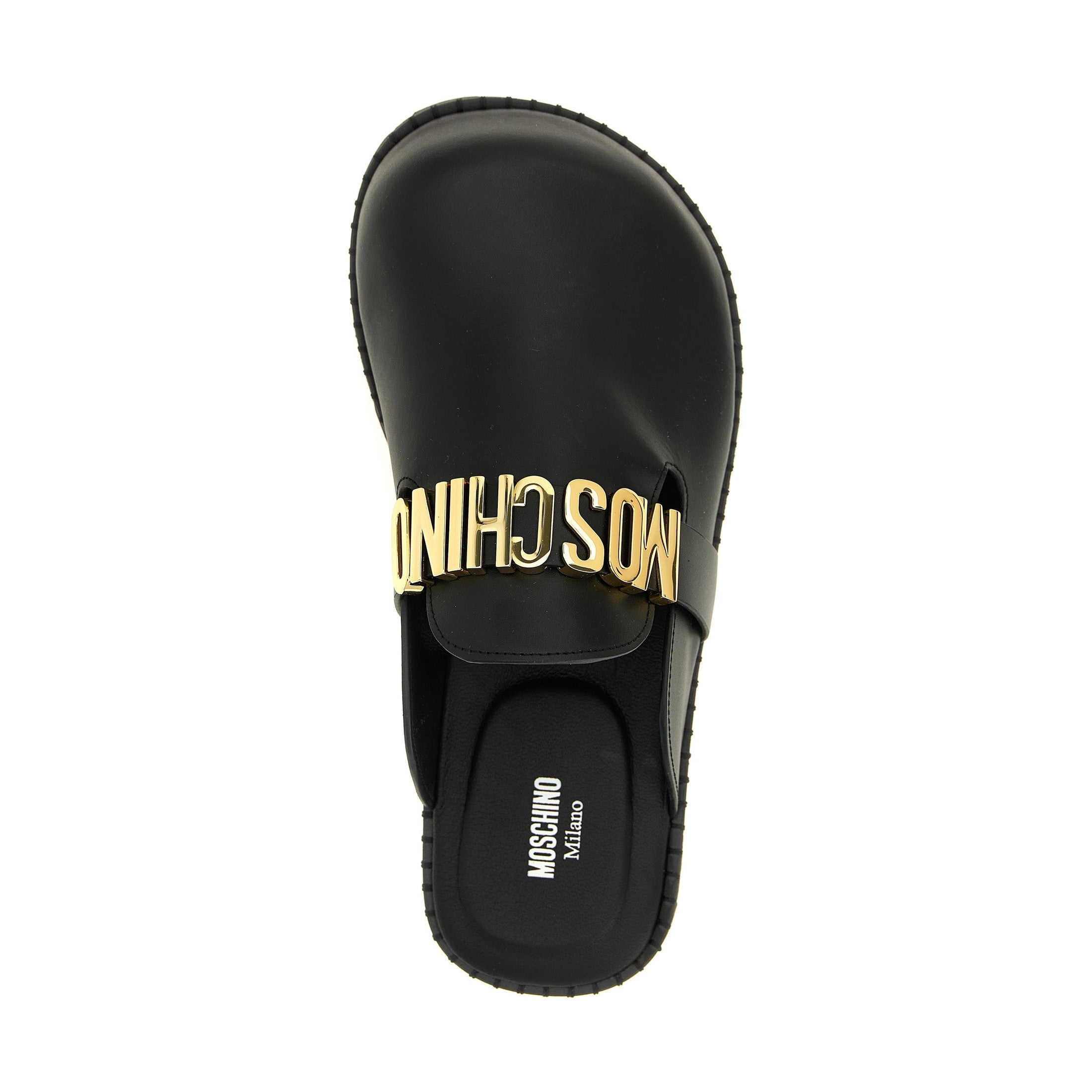 Moschino Black Calfskin Clogs