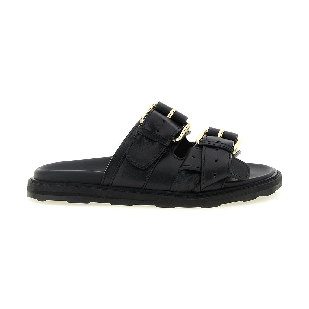 Moschino Black Calfskin Slides