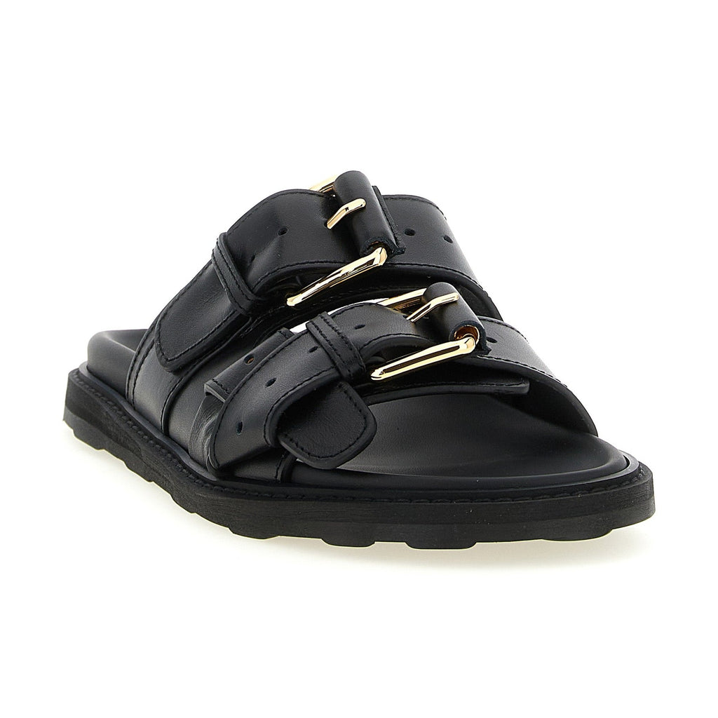 Moschino Black Calfskin Slides