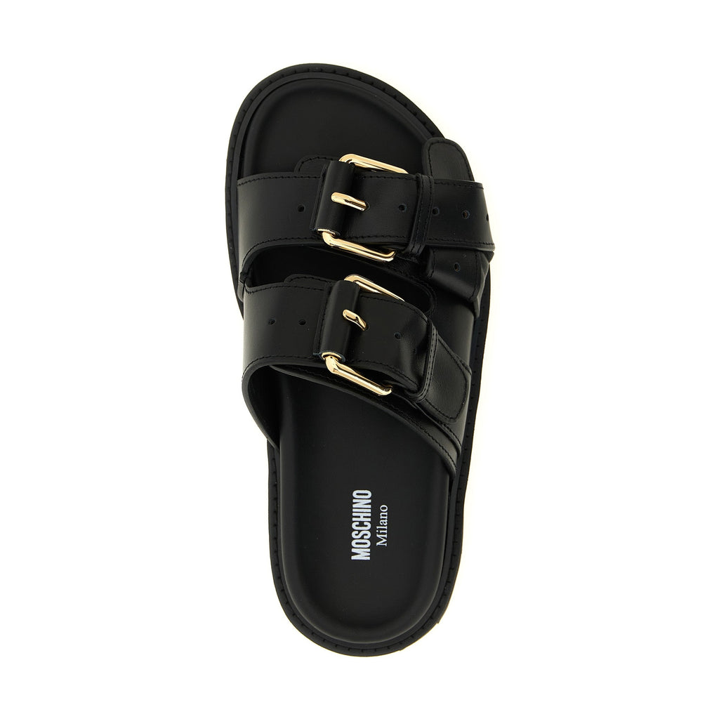 Moschino Black Calfskin Slides