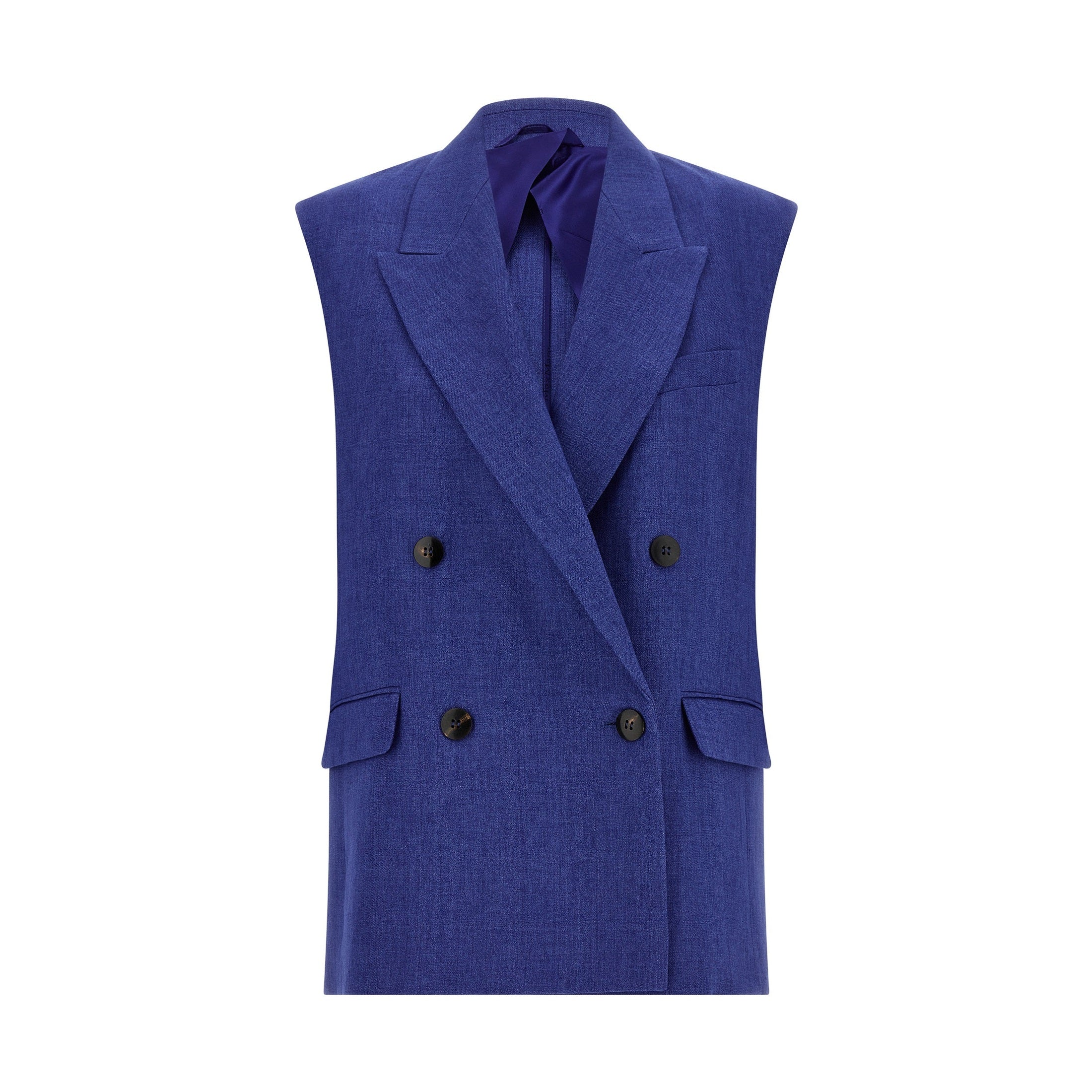 Max Mara Blue Linen Sleeveless Jacket