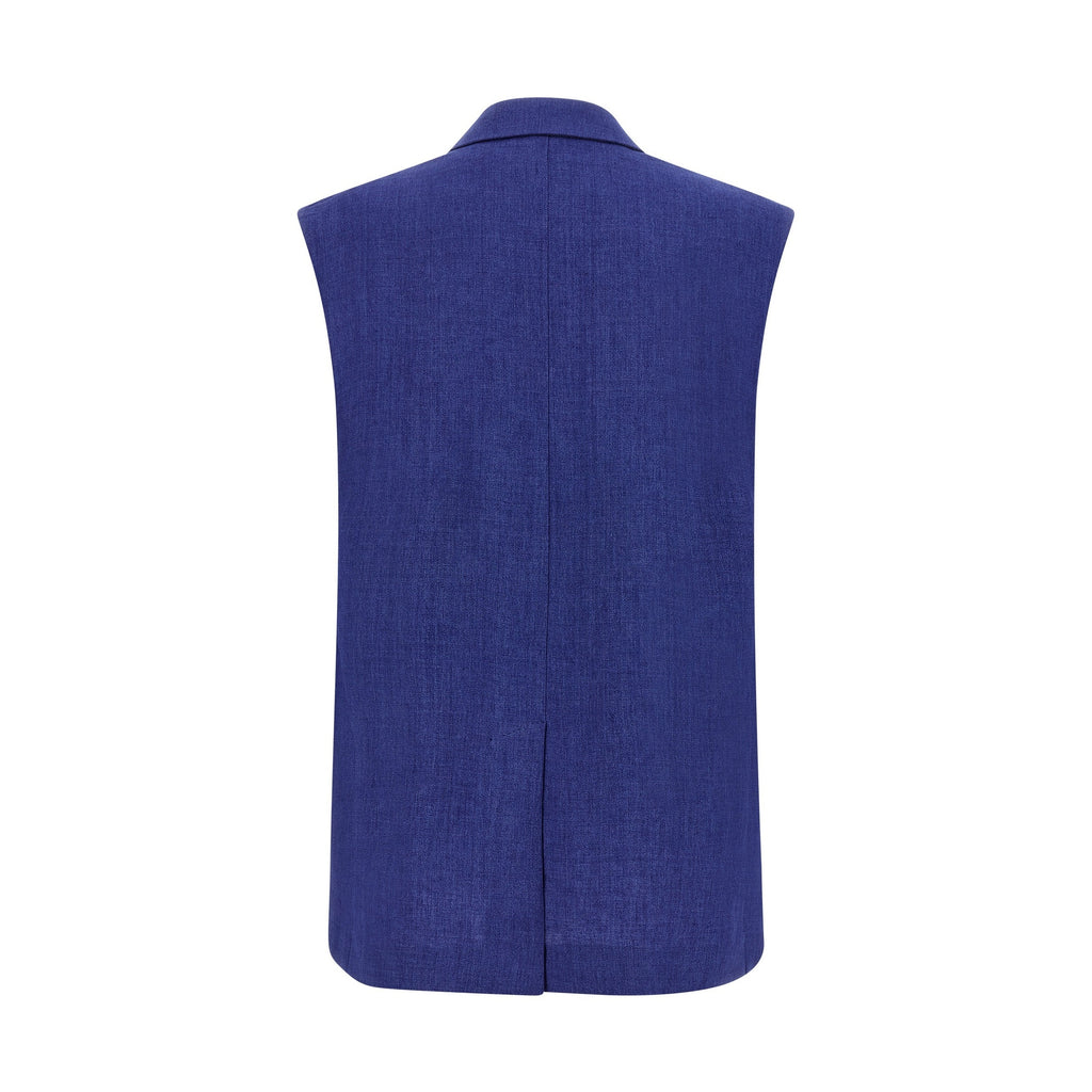 Max Mara Blue Linen Sleeveless Jacket