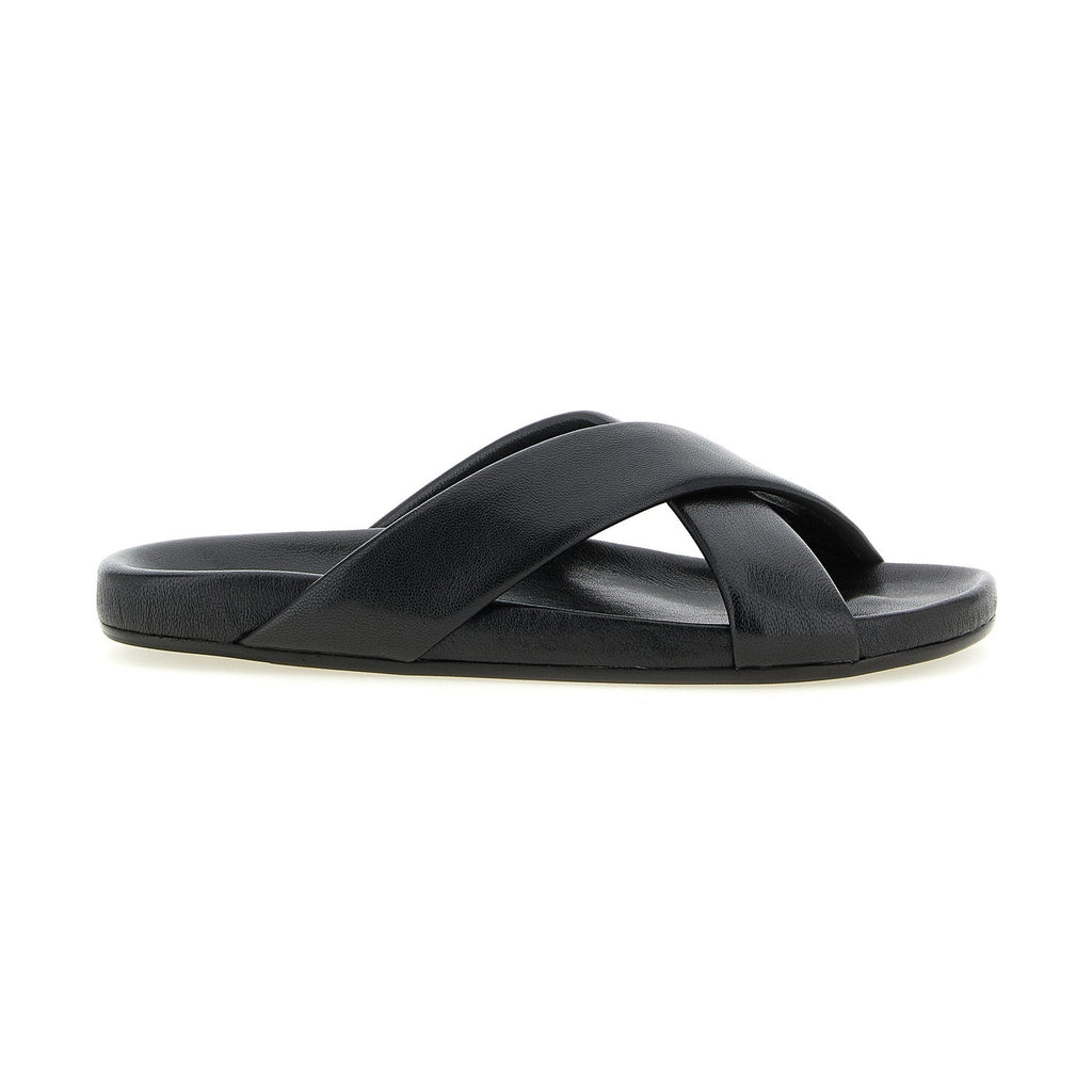 Saint Laurent Black Lamb Leather Slides