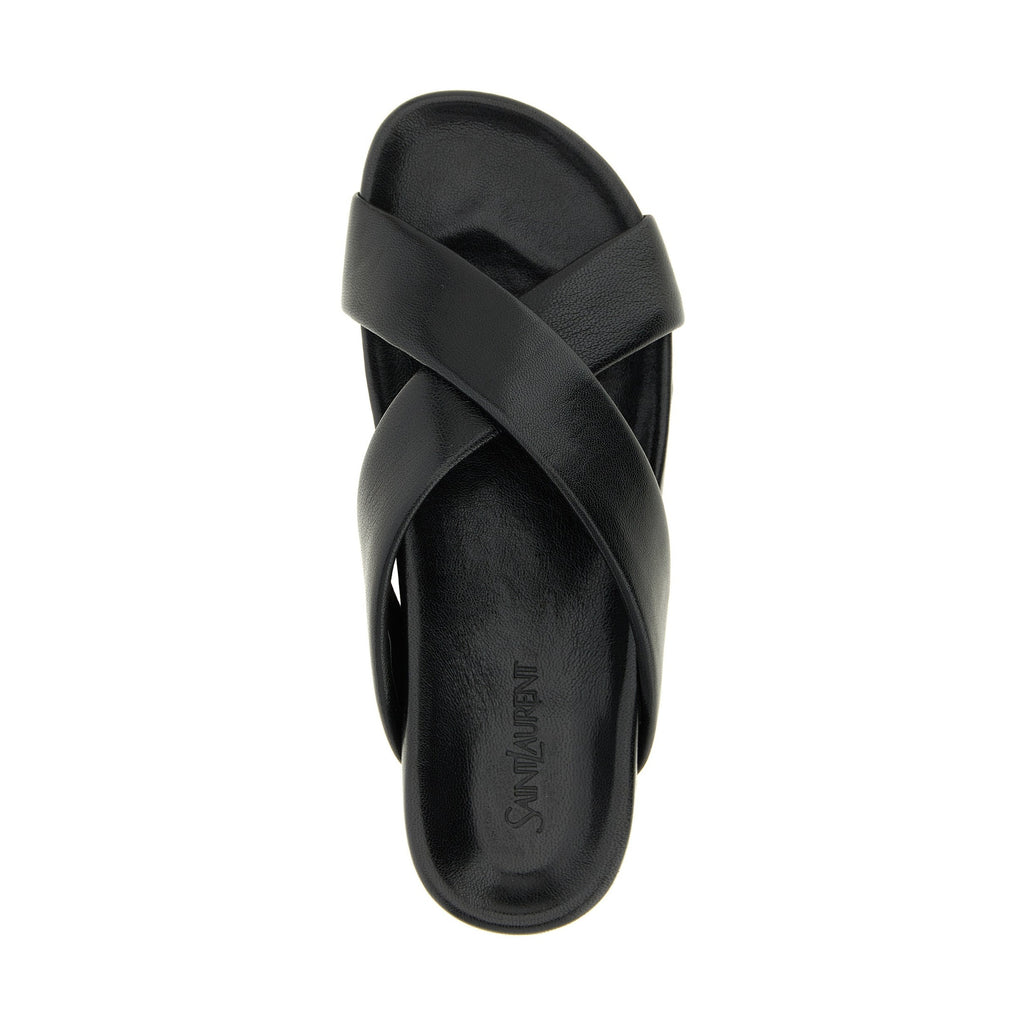 Saint Laurent Black Lamb Leather Slides