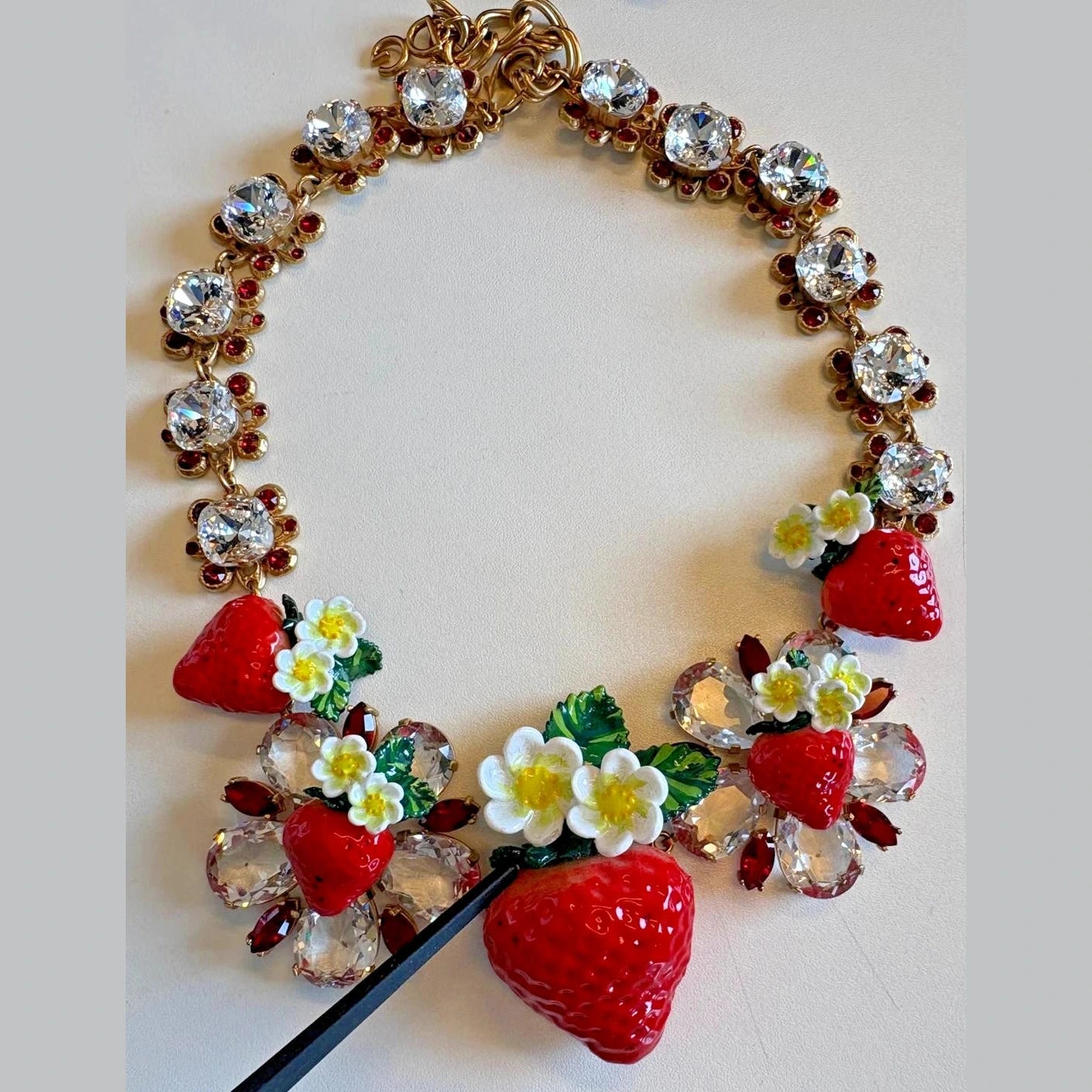 Dolce & Gabbana Gold Brass FRUIT Pendants Flowers Crystal Logo Necklace