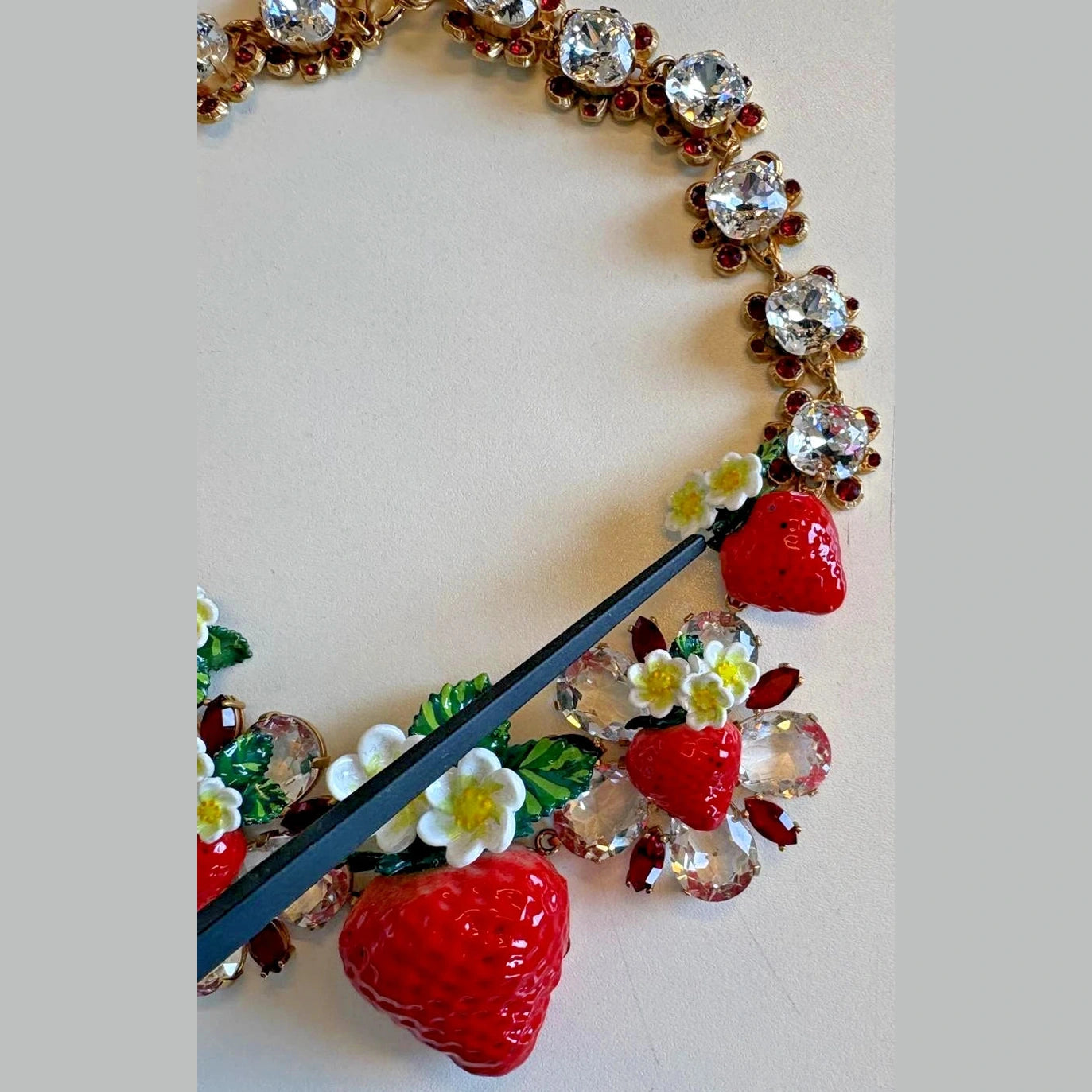 Dolce & Gabbana Gold Brass FRUIT Pendants Flowers Crystal Logo Necklace