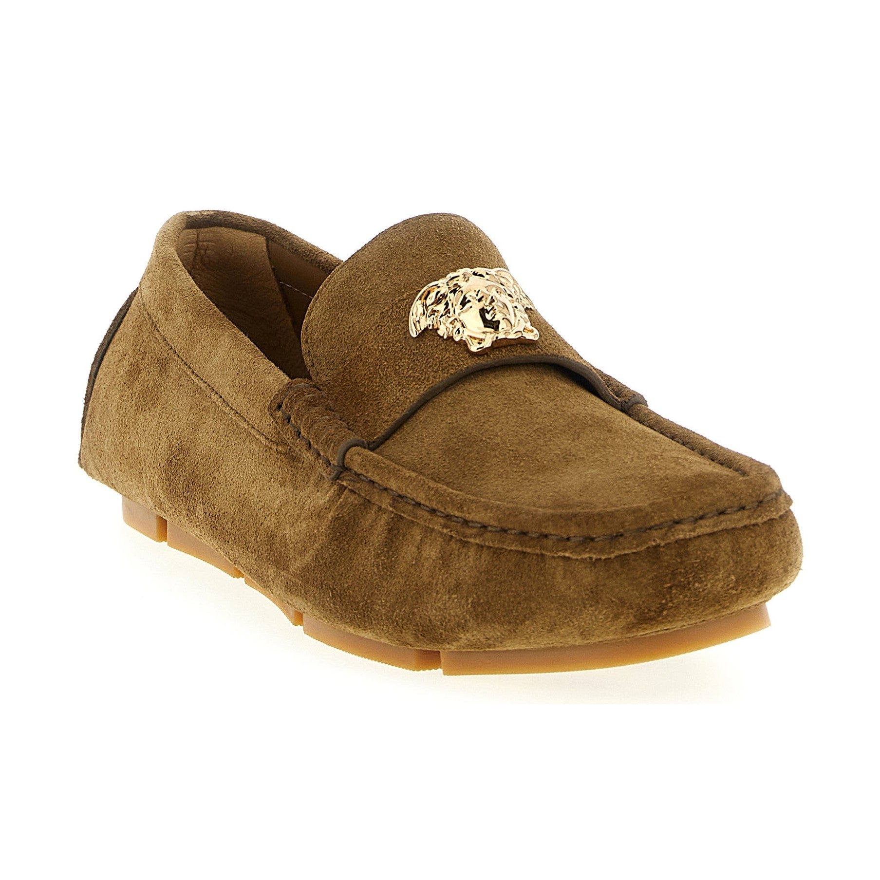 Versace Brown Calfskin Slip-On Loafers