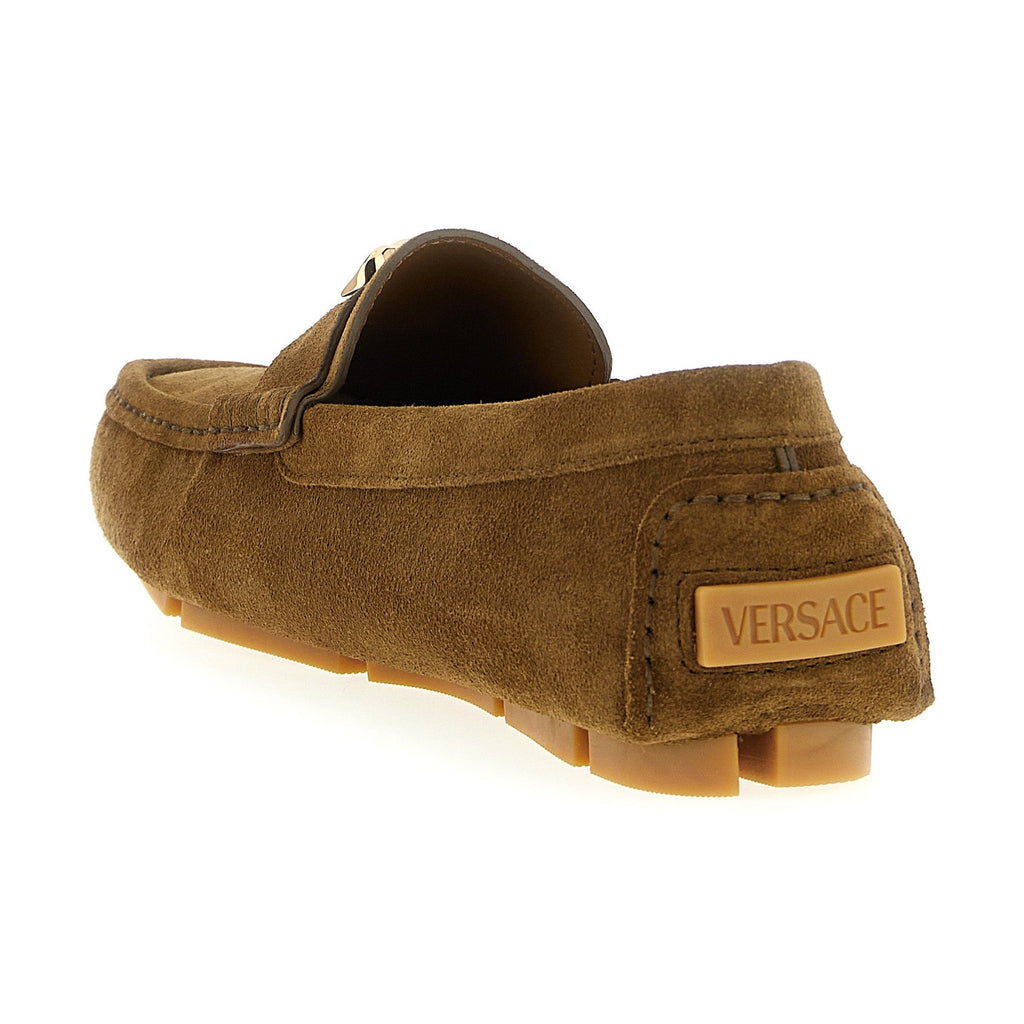 Versace Brown Calfskin Slip-On Loafers
