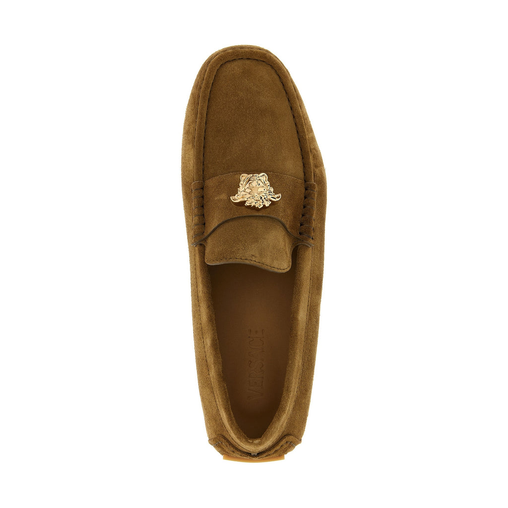 Versace Brown Calfskin Slip-On Loafers