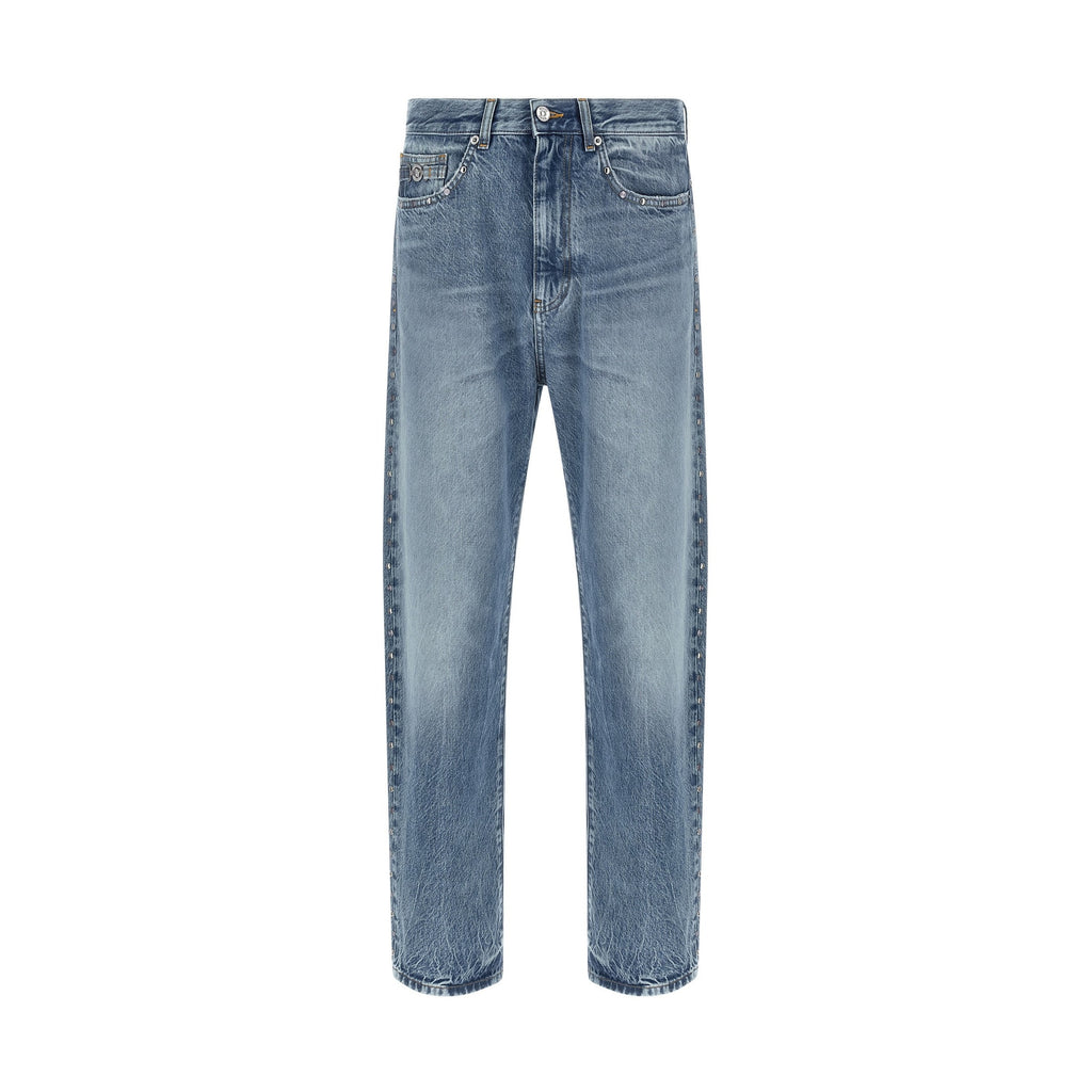 Versace Blue Cotton Straight-Leg Jeans