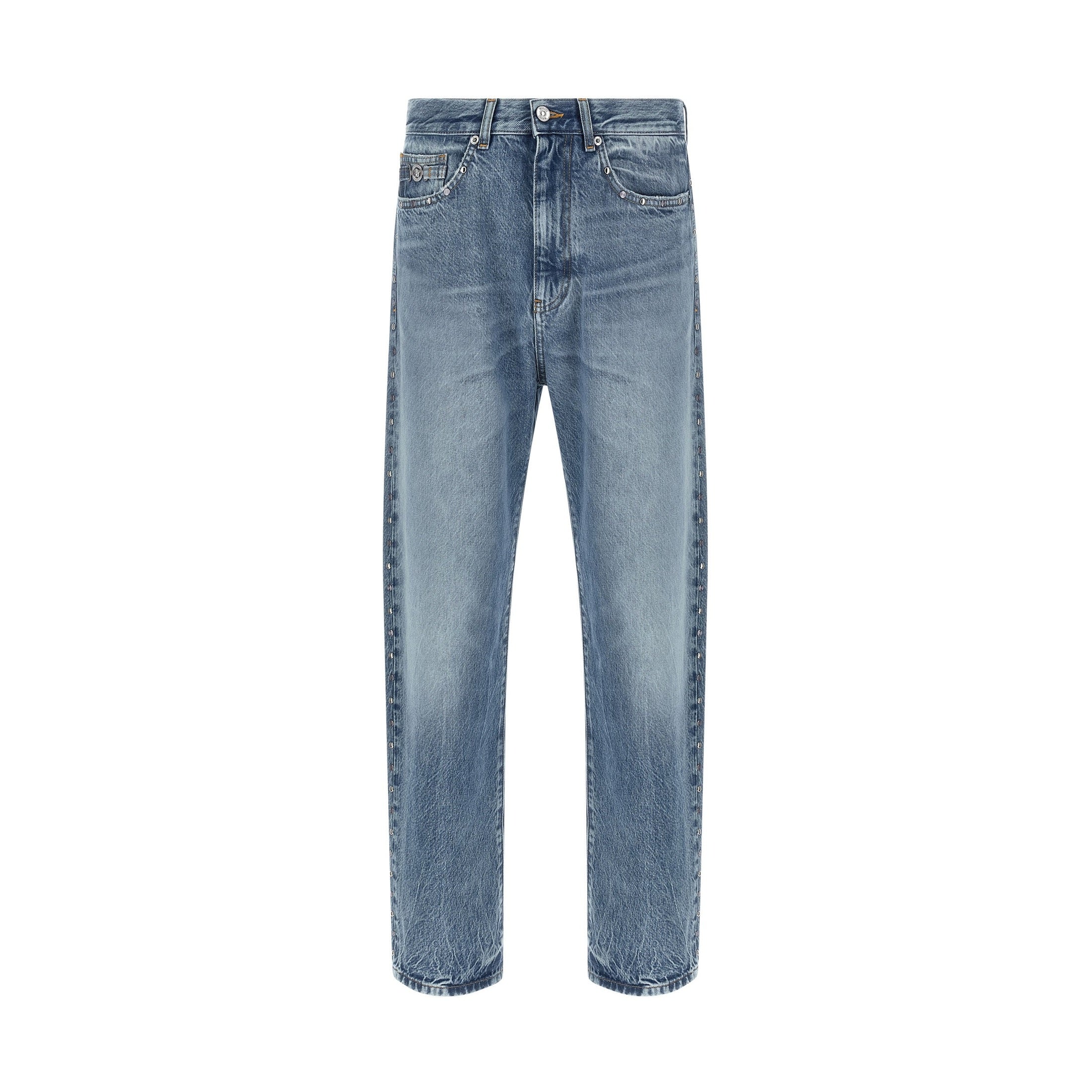 Versace Blue Cotton Straight-Leg Jeans
