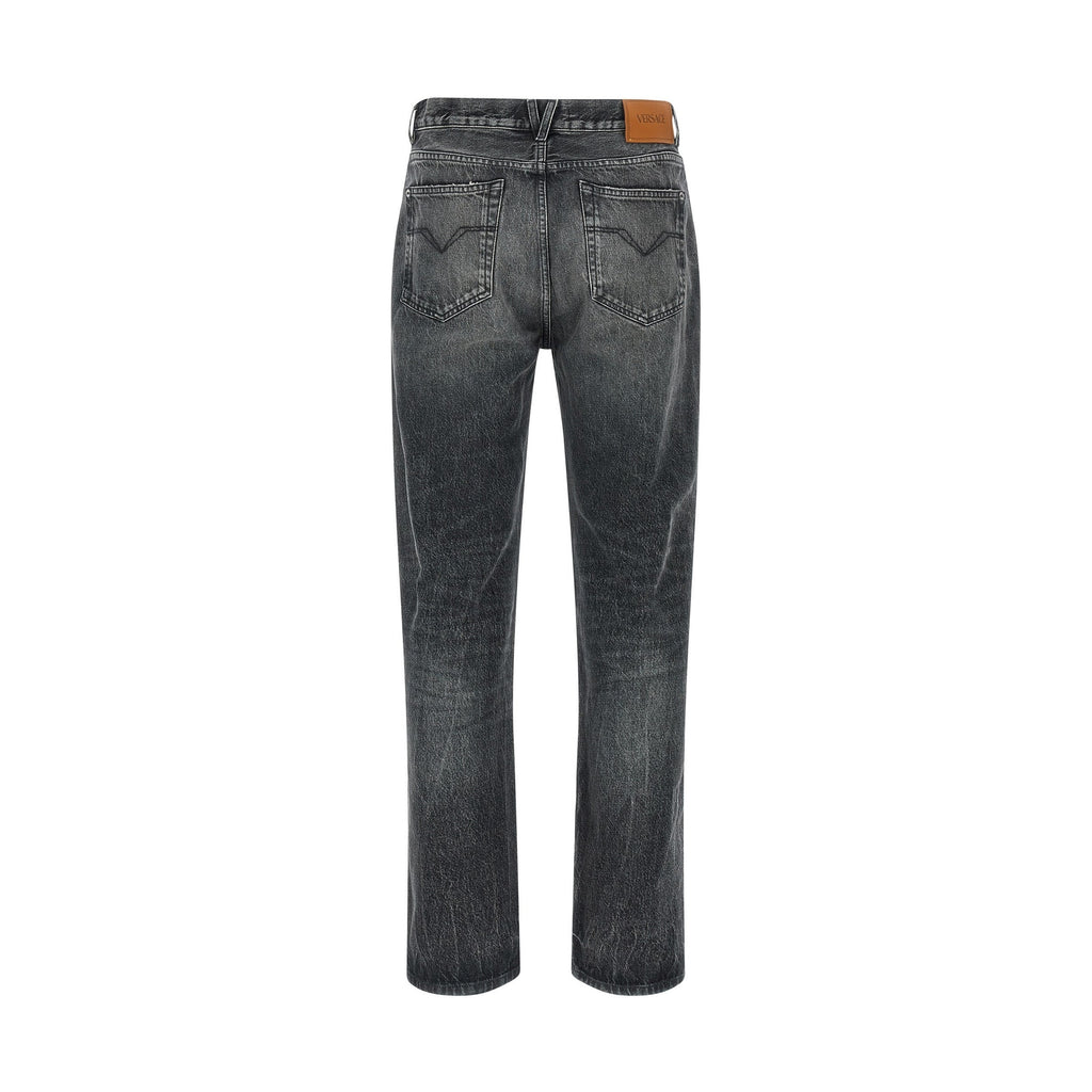 Versace Gray Cotton Straight-Leg Jeans
