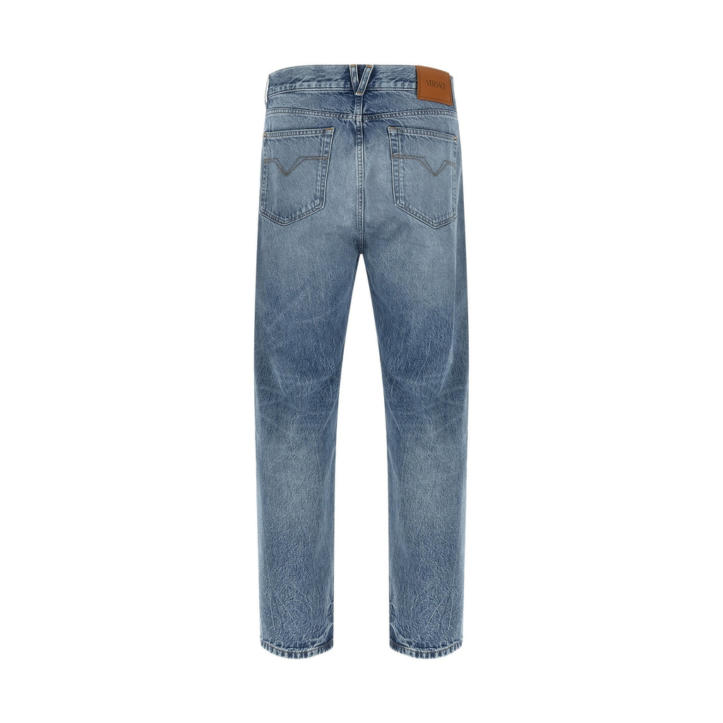 Versace Blue Cotton Straight-Leg Jeans