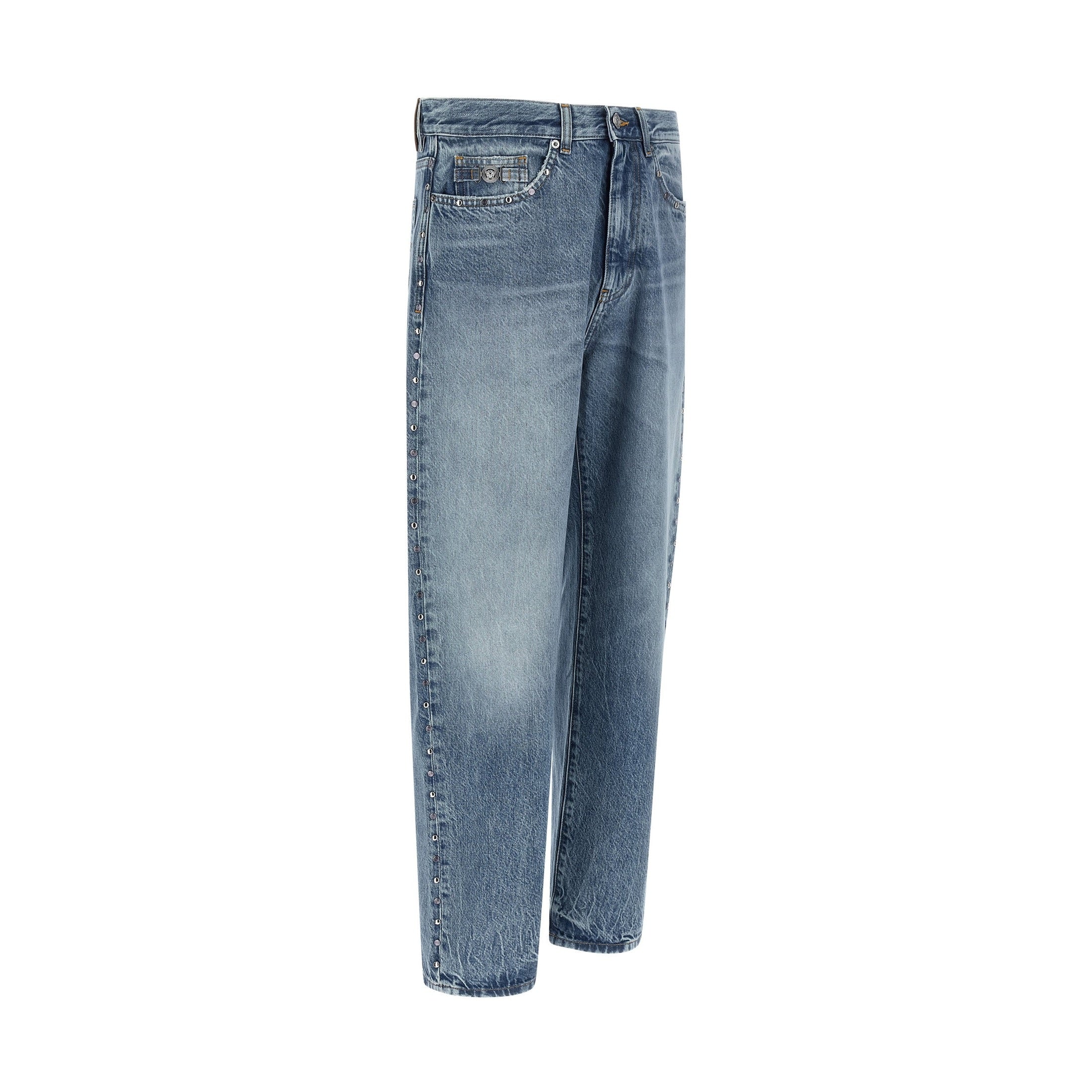 Versace Blue Cotton Straight-Leg Jeans