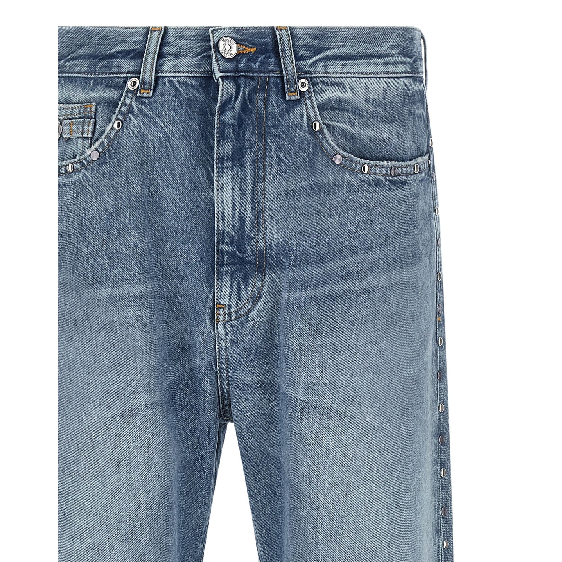 Versace Blue Cotton Straight-Leg Jeans