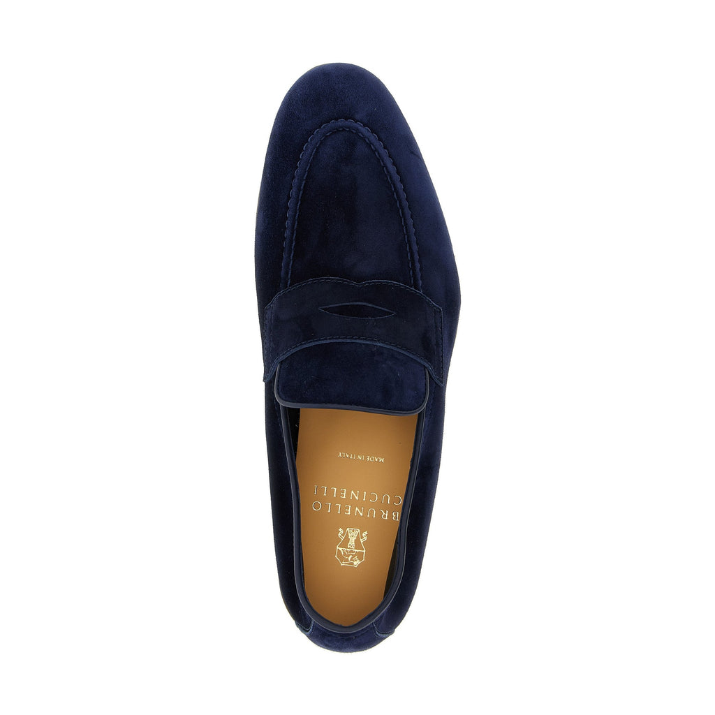 Brunello Cucinelli Blue Calfskin Slip-On Loafers