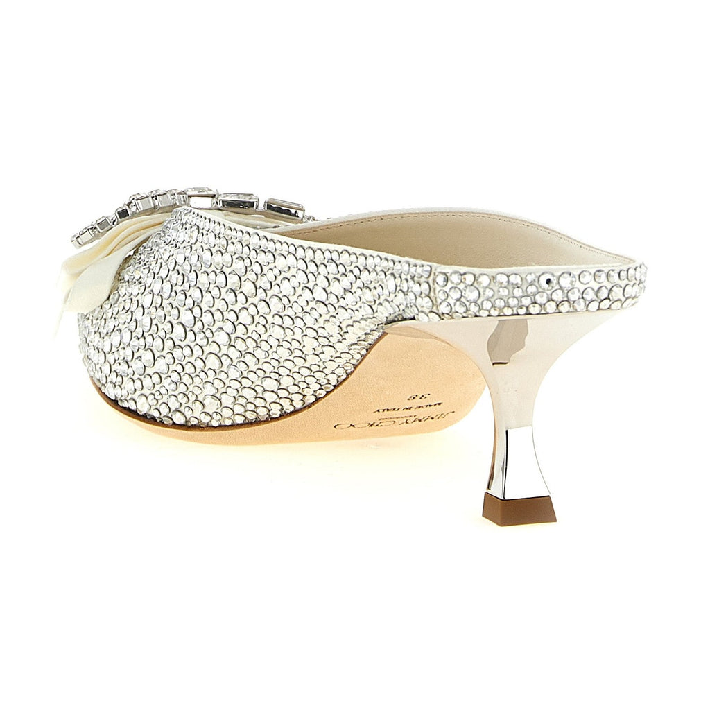 Jimmy Choo Silver Tencel Mid Heel Pumps