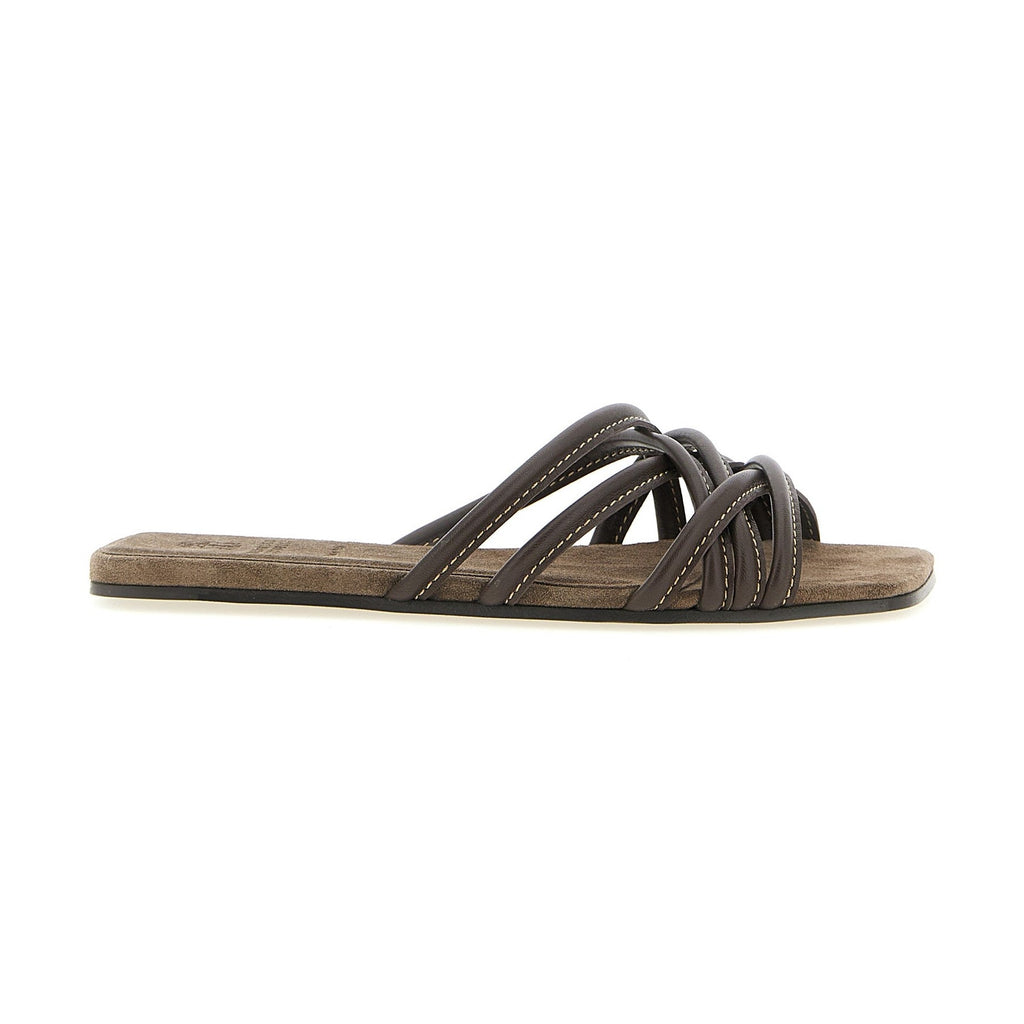Brunello Cucinelli Brown Lamb Leather Slides