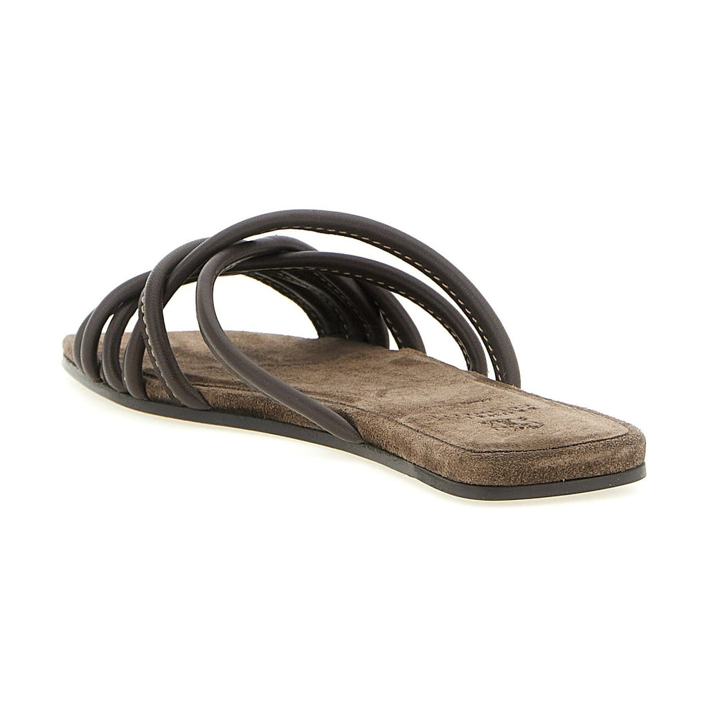 Brunello Cucinelli Brown Lamb Leather Slides