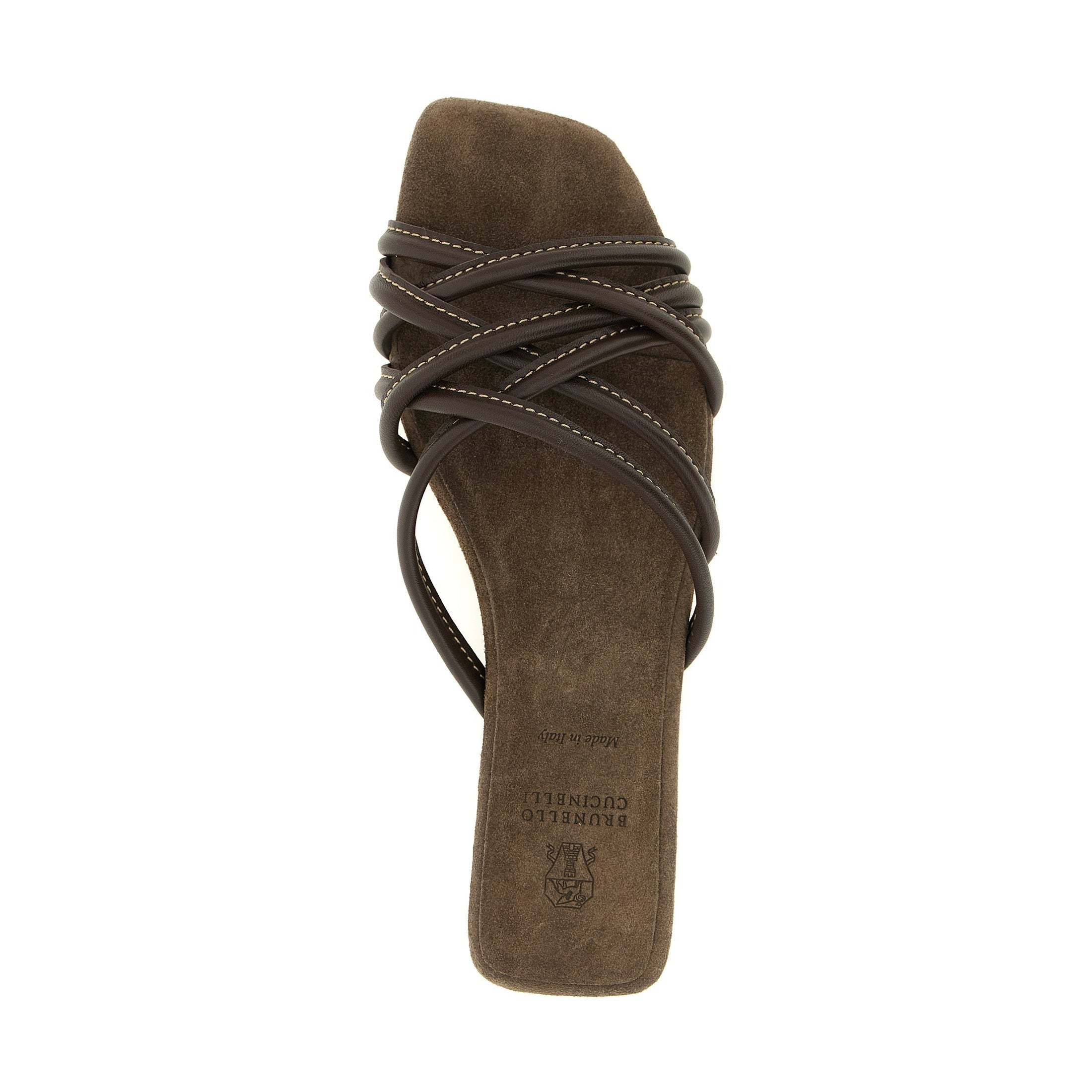 Brunello Cucinelli Brown Lamb Leather Slides