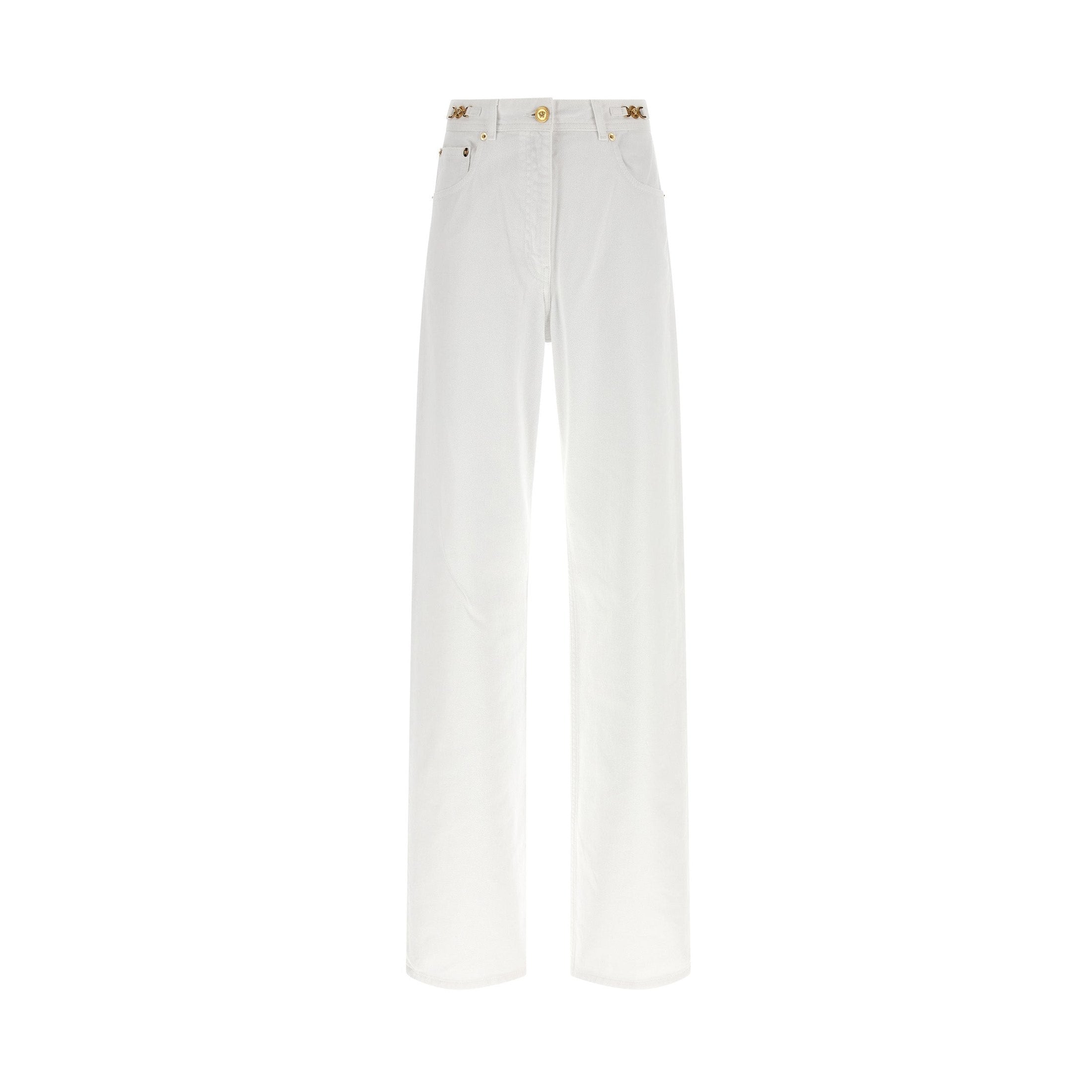Versace White Cotton Straight-Leg Jeans
