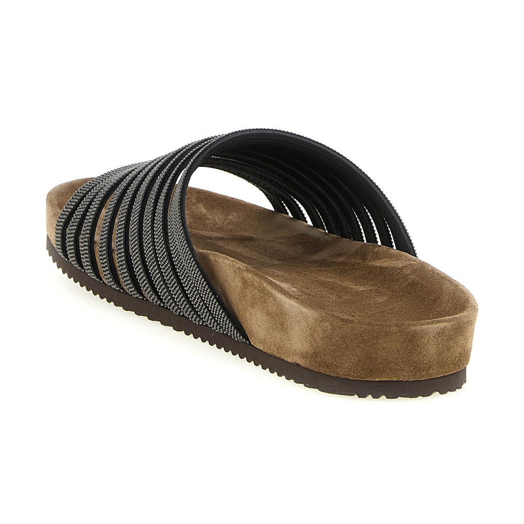 Brunello Cucinelli Black Lamb Leather Slides