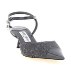 Jimmy Choo Gray Tencel Mid Heel Pumps
