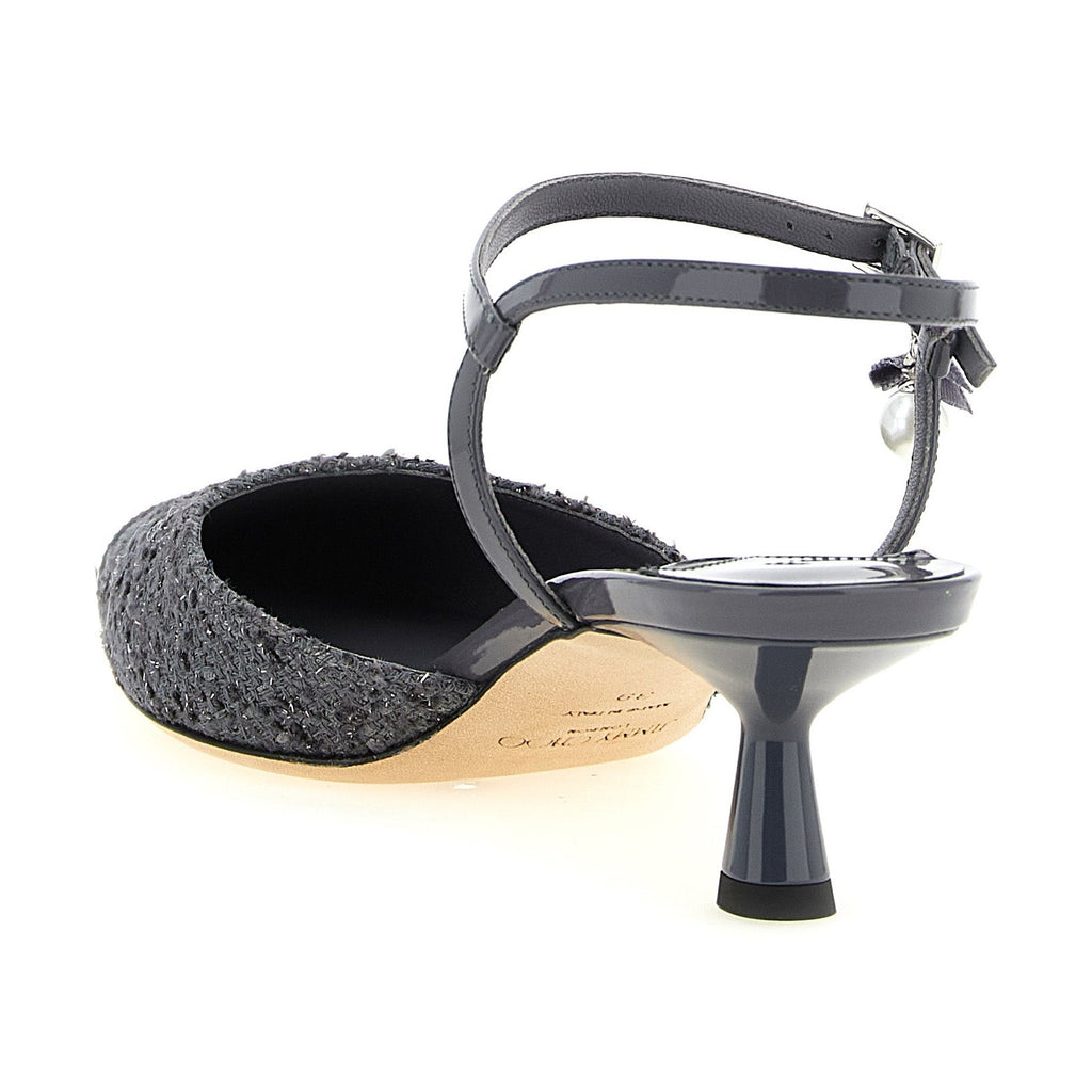 Jimmy Choo Gray Tencel Mid Heel Pumps