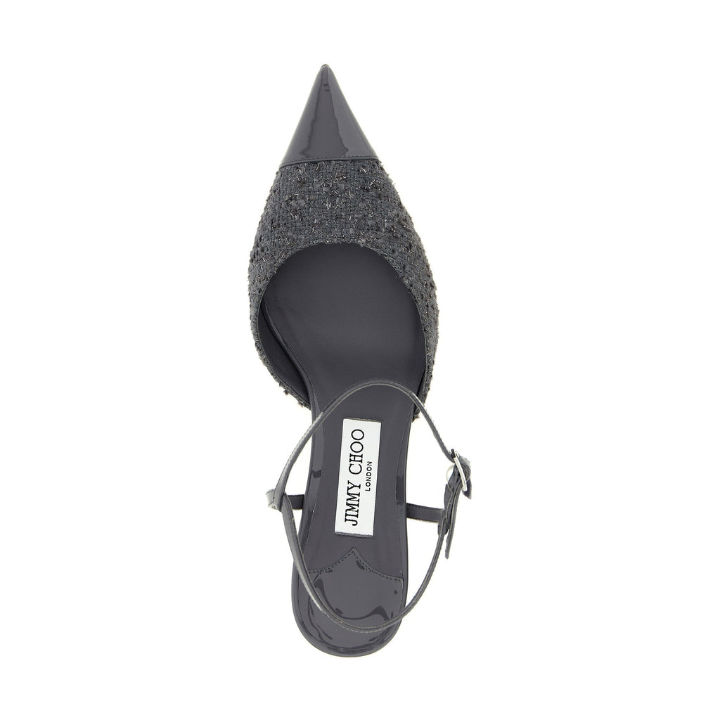 Jimmy Choo Gray Tencel Mid Heel Pumps