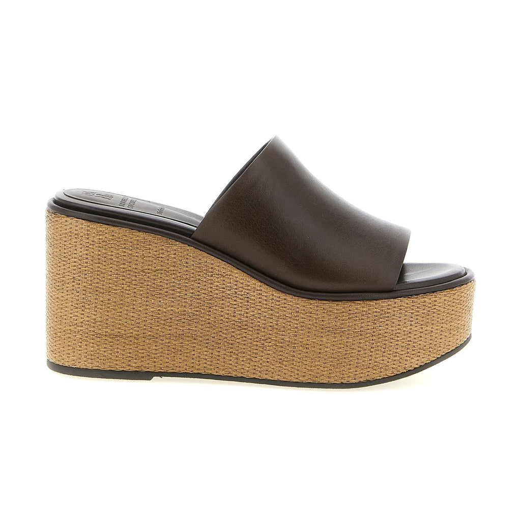 Brunello Cucinelli Brown Calfskin Wedge Sandals