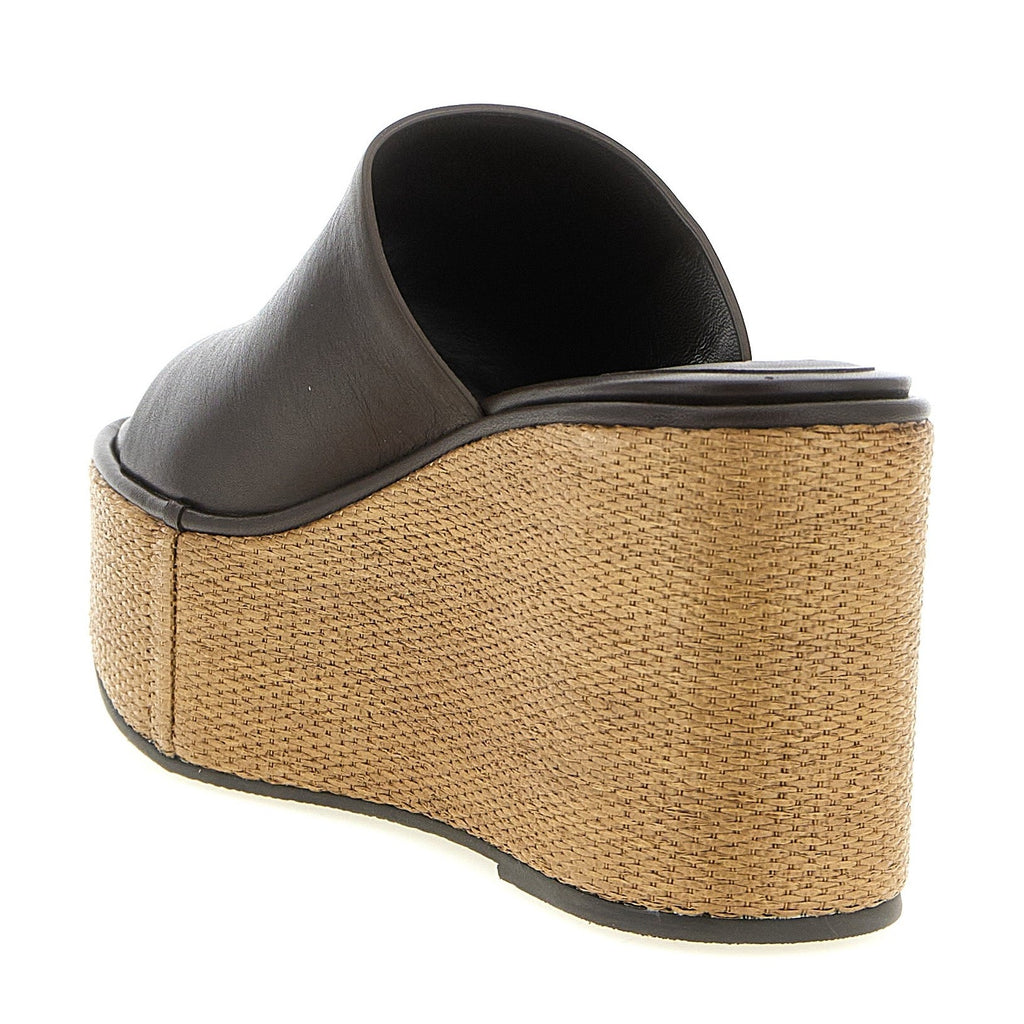 Brunello Cucinelli Brown Calfskin Wedge Sandals